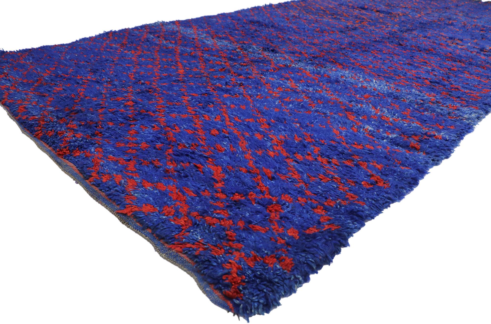 21237 Vintage Blue Beni M'Guild Moroccan Rug, 6'03 x 13'03. Nestled within the scenic landscapes of Morocco's Middle Atlas Mountains, Beni M'Guild rugs embody a treasured Berber tradition, meticulously handcrafted by skilled artisans using