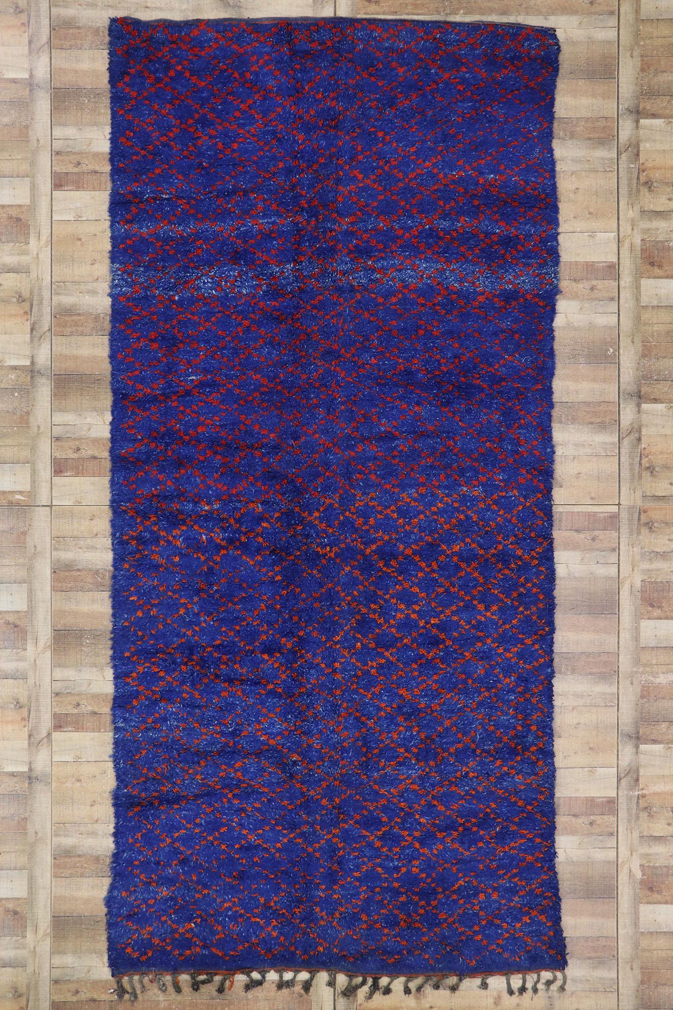 Vintage Berber Blue Beni M'Guild Moroccan Rug For Sale 1