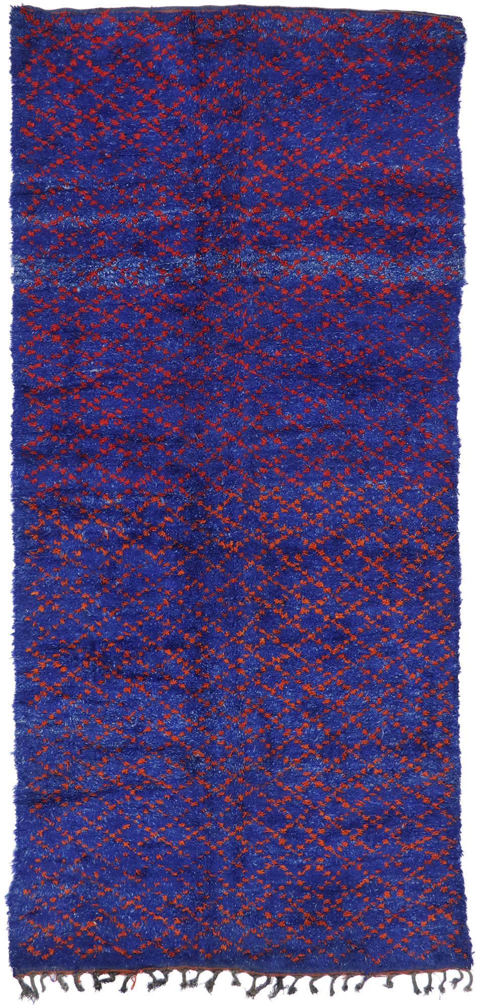 Vintage Berber Blue Beni M'Guild Moroccan Rug For Sale 2