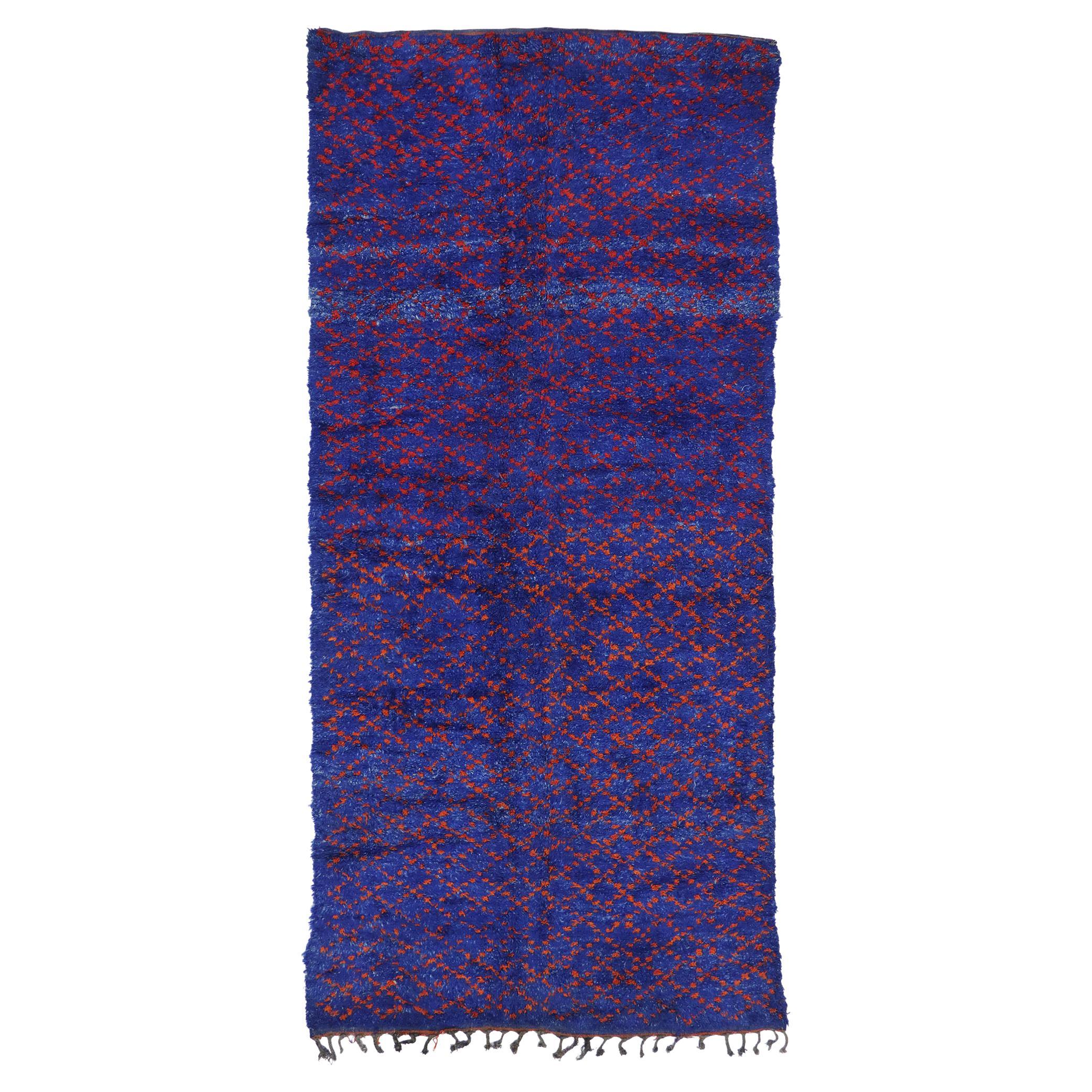 Vintage Berber Blue Beni M'Guild Moroccan Rug