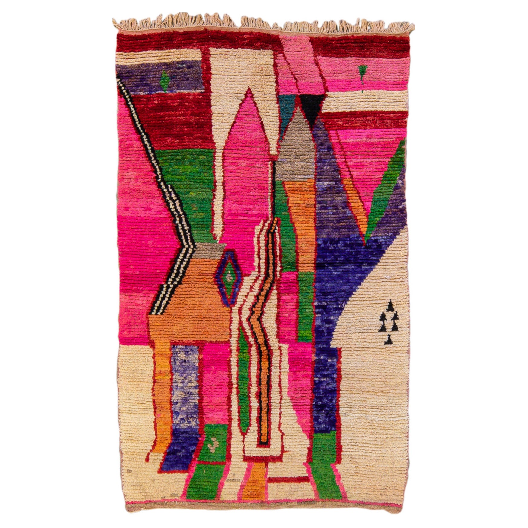 Tappeto vintage berbero Beni Ourain marocchino con disegno astratto multicolore in lana