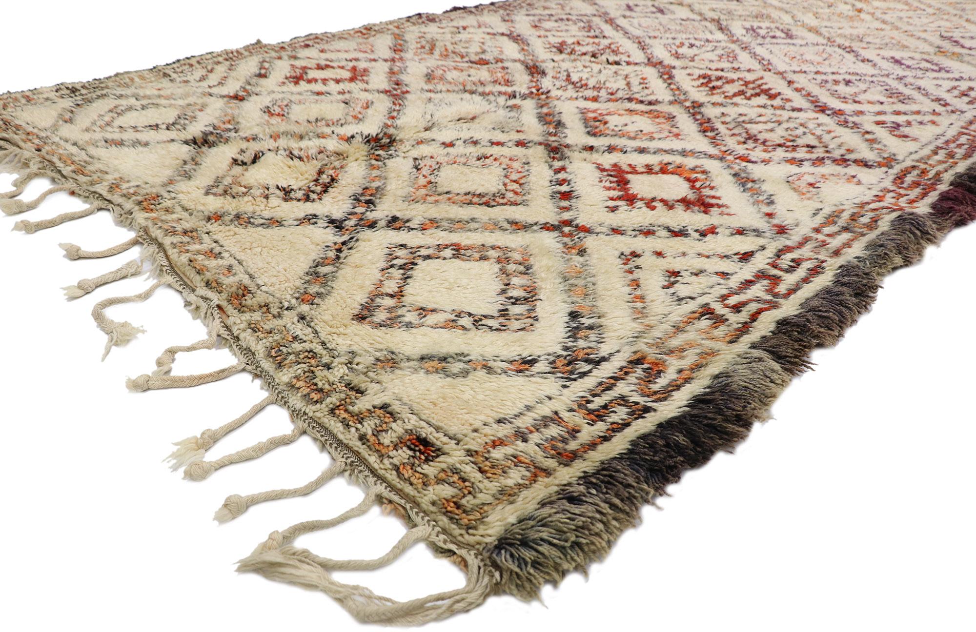 21355 Vintage Beni Ourain Moroccan Rug, 06'01 x 12'06. Originating from the esteemed Beni Ourain tribe in Morocco, these intricately crafted rugs honor tradition with meticulous attention to detail, utilizing untreated sheep's wool to infuse spaces