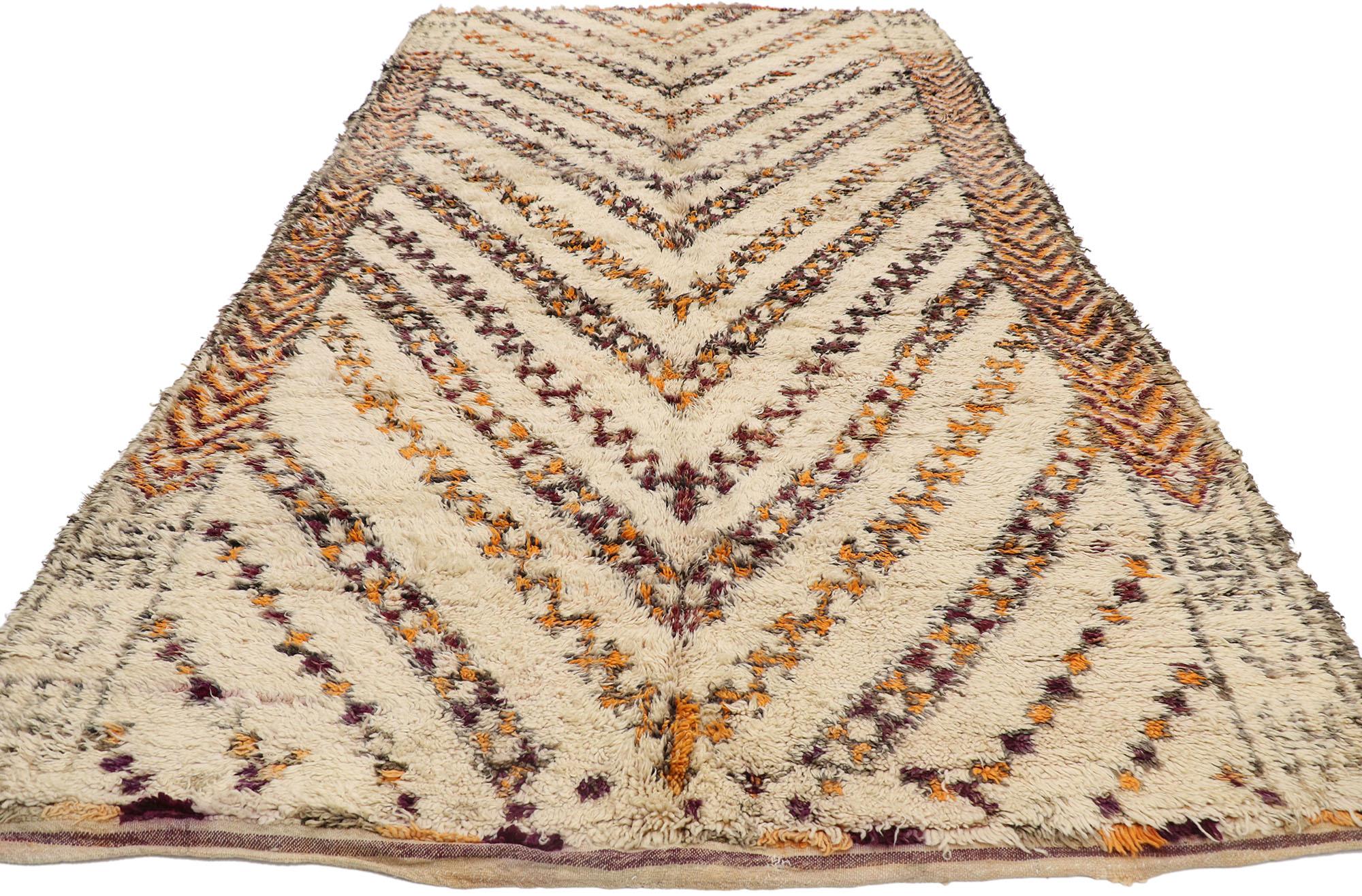 Mid-Century Modern Vintage Moroccan Beni Ourain Rug, Midcentury Modern Meets Nomadic Charm For Sale