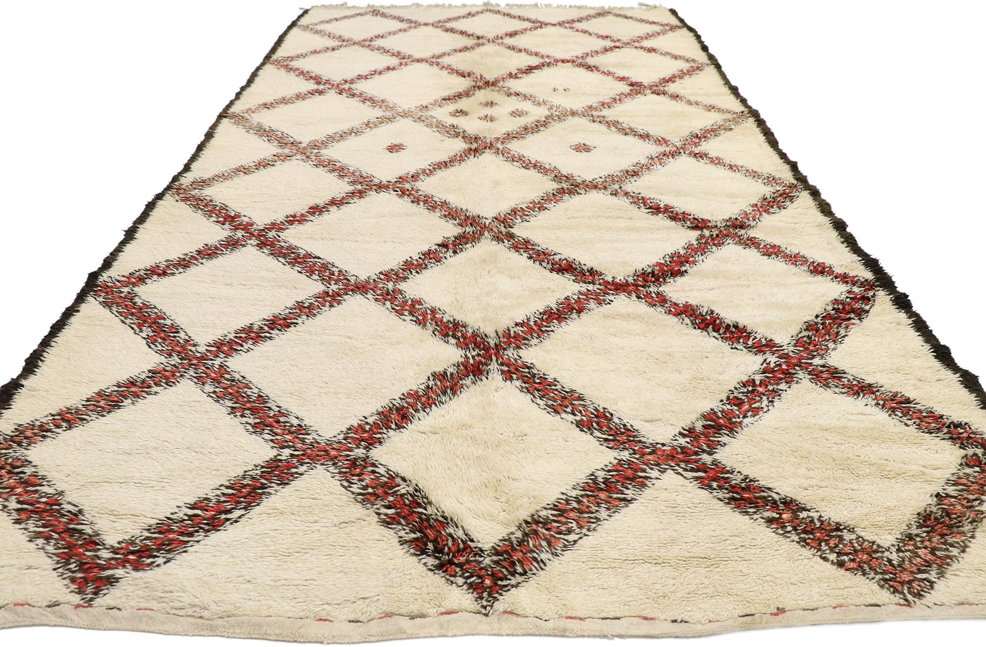 Hand-Knotted Vintage Berber Beni Ourain Moroccan Rug with Mid-Century Modern Style For Sale