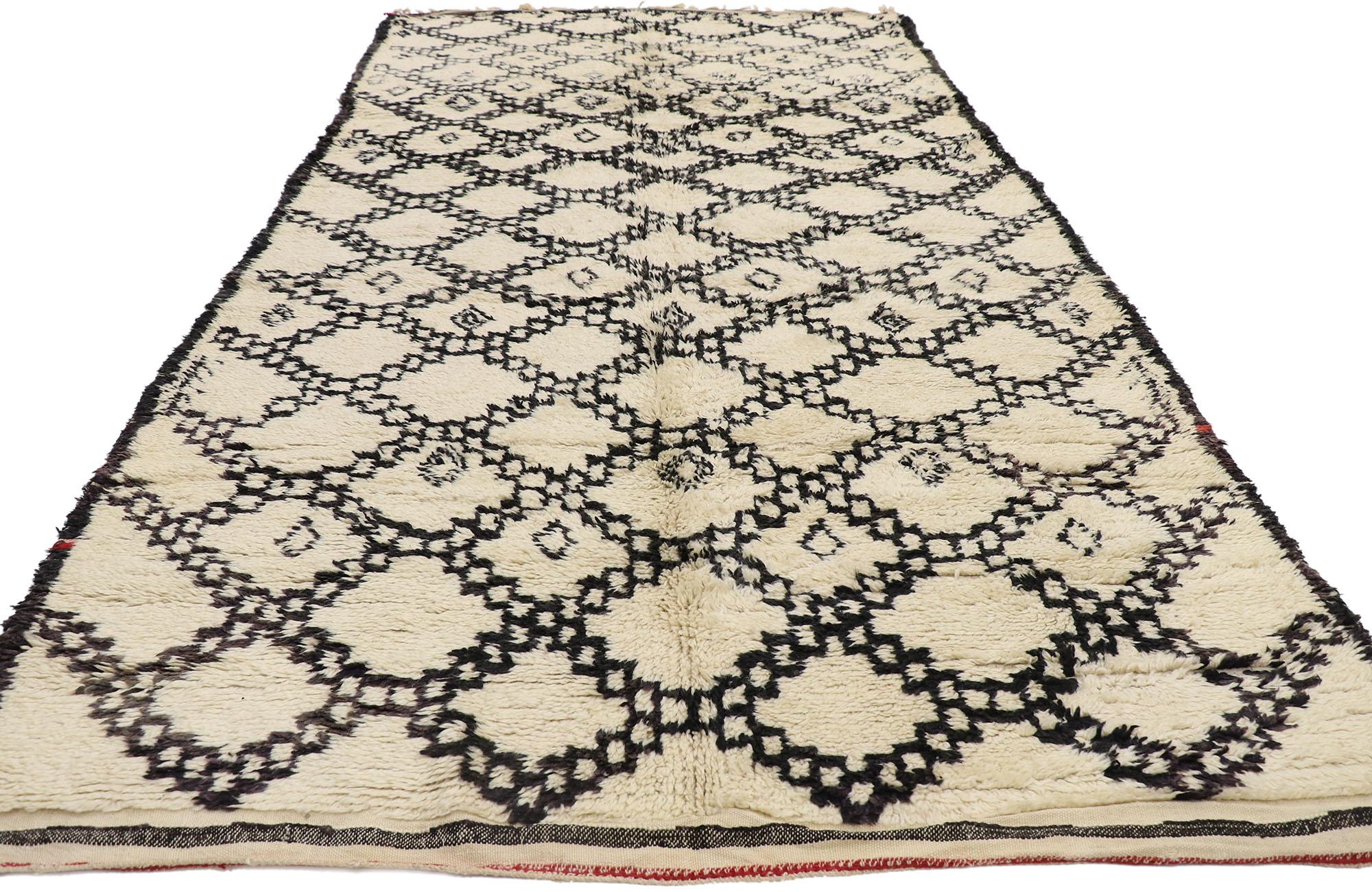 Hand-Knotted Vintage Berber Beni Ourain Moroccan Rug with Mid-Century Modern Style For Sale