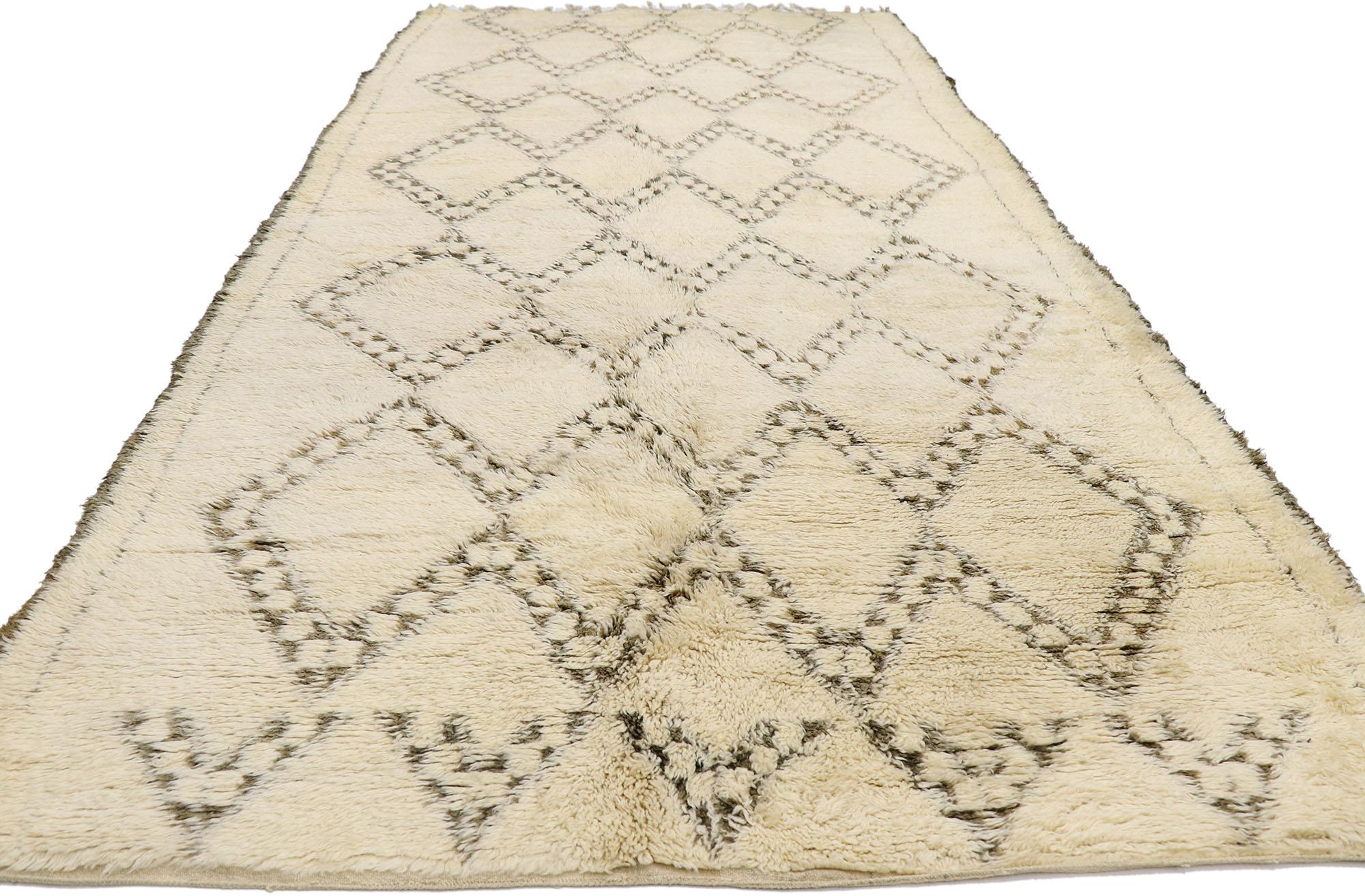 Hand-Knotted Vintage Berber Beni Ourain Moroccan Rug with Mid-Century Modern Style For Sale