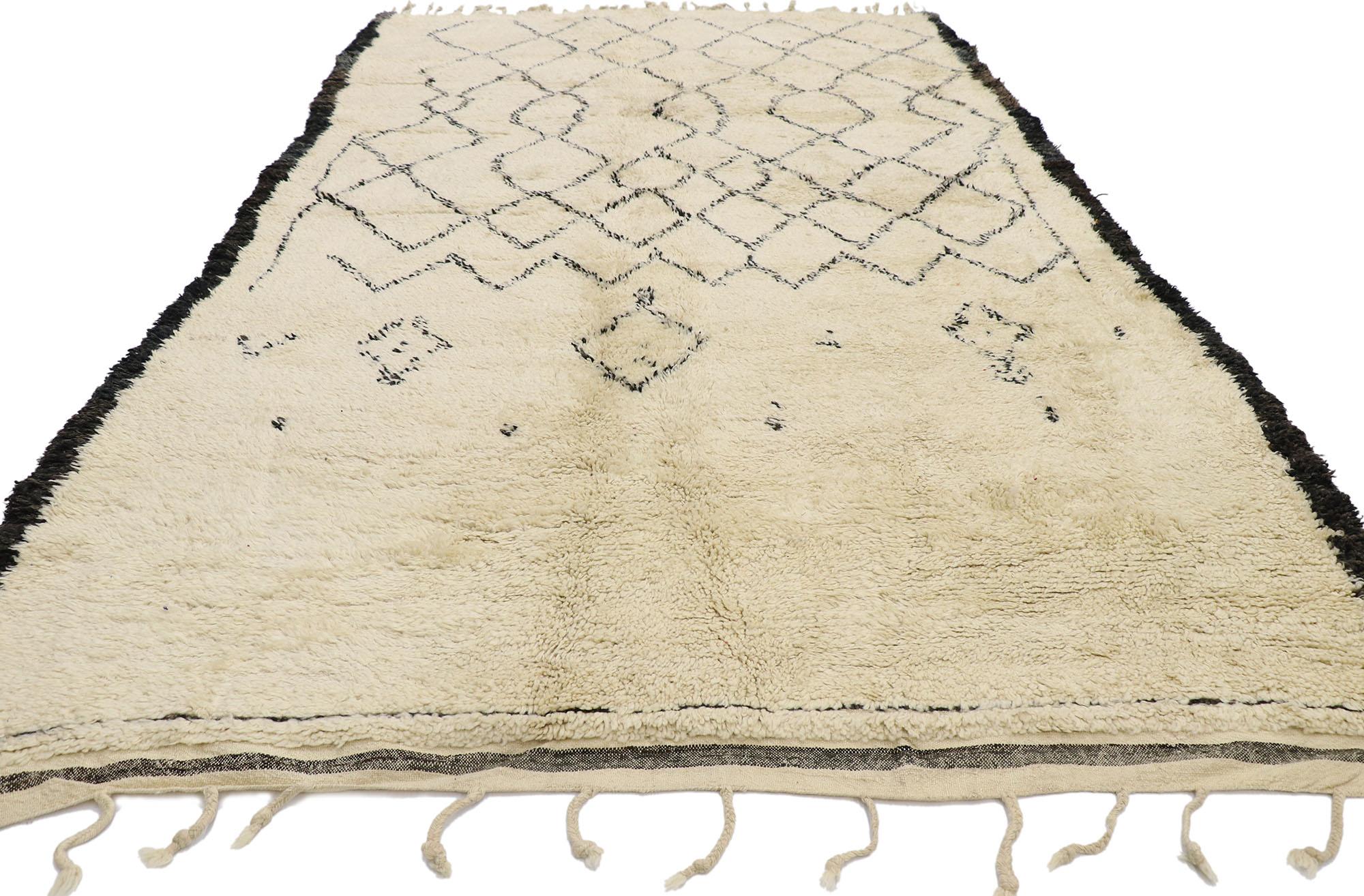 Hand-Knotted Vintage Berber Beni Ourain Moroccan Rug with Mid-Century Modern Style For Sale