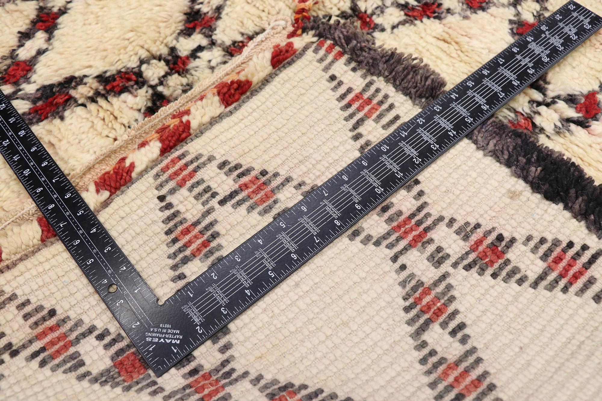 20th Century Vintage Berber Beni Ourain Moroccan Rug with Mid-Century Modern Style For Sale