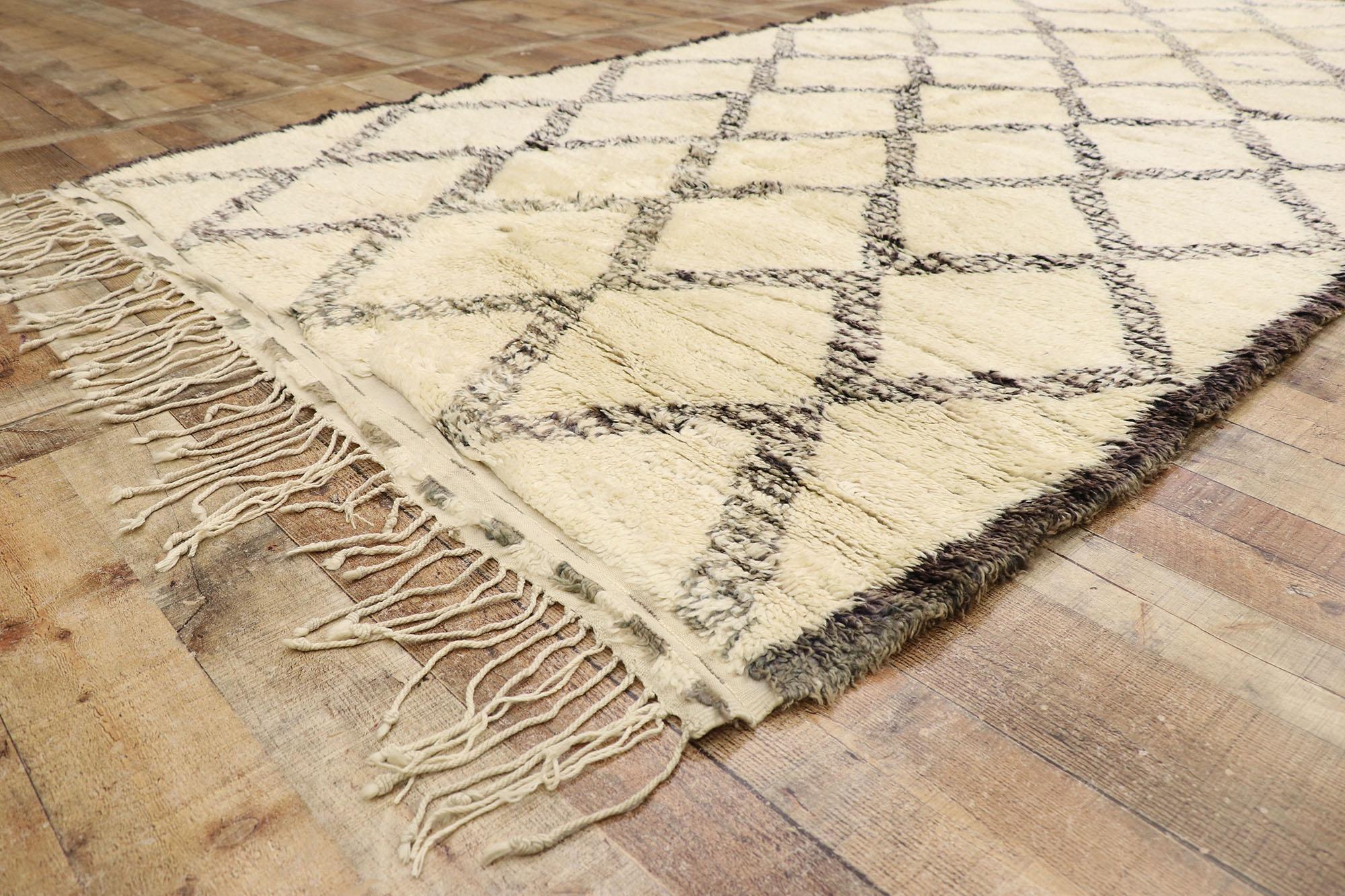 20th Century Vintage Beni Ourain Moroccan Rug, Midcentury Modern Meets Cozy Boho For Sale