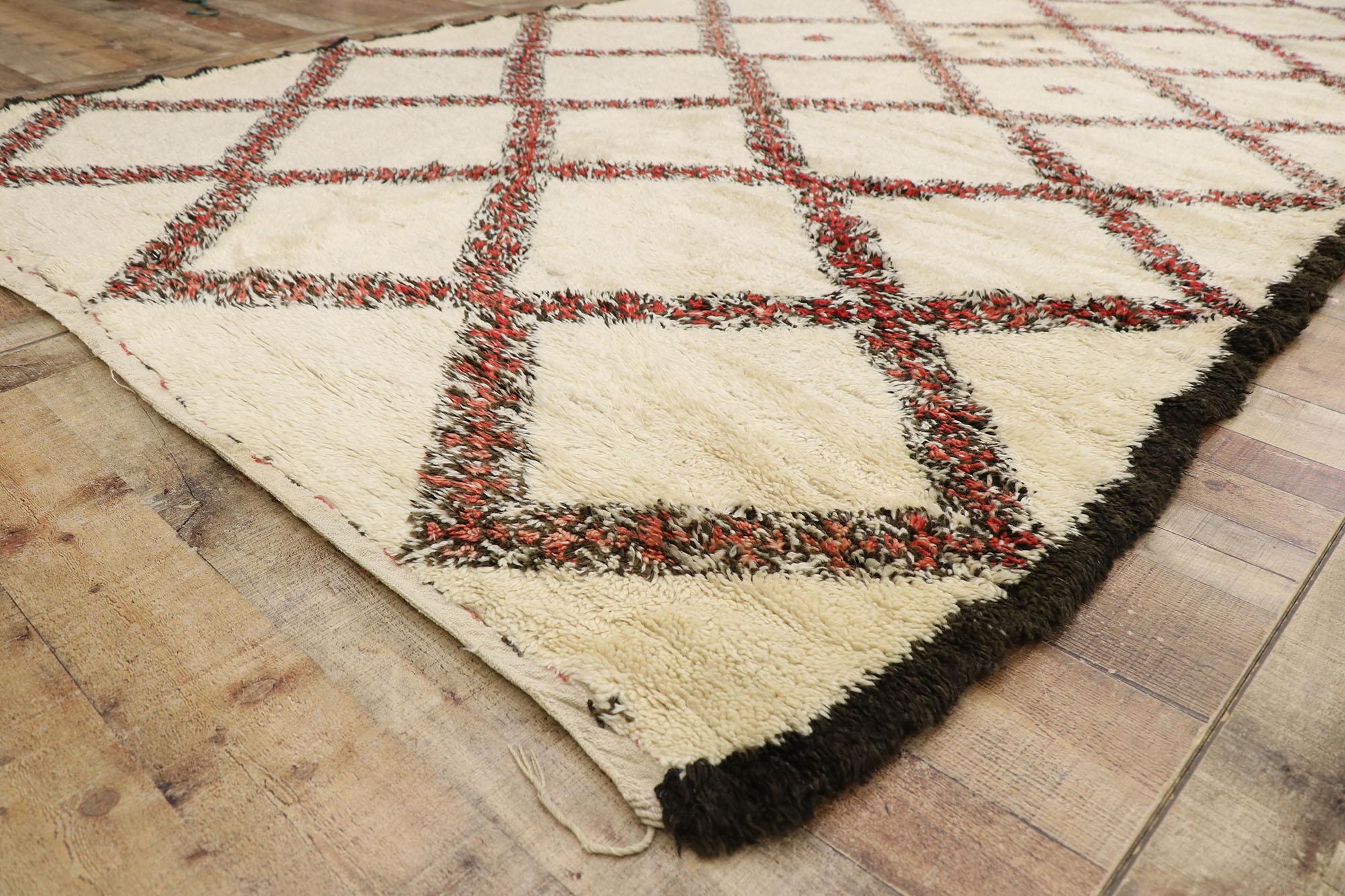 Wool Vintage Berber Beni Ourain Moroccan Rug with Mid-Century Modern Style For Sale