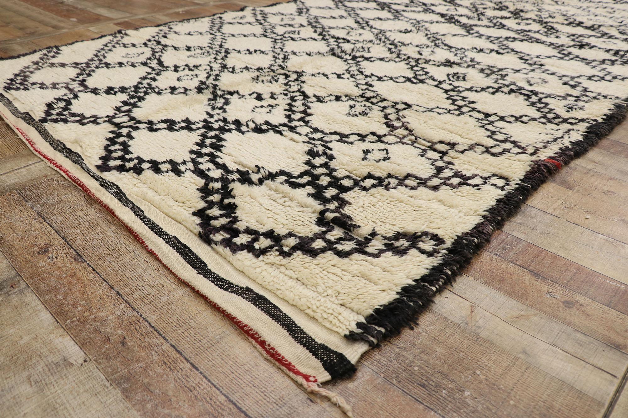 Wool Vintage Berber Beni Ourain Moroccan Rug with Mid-Century Modern Style For Sale