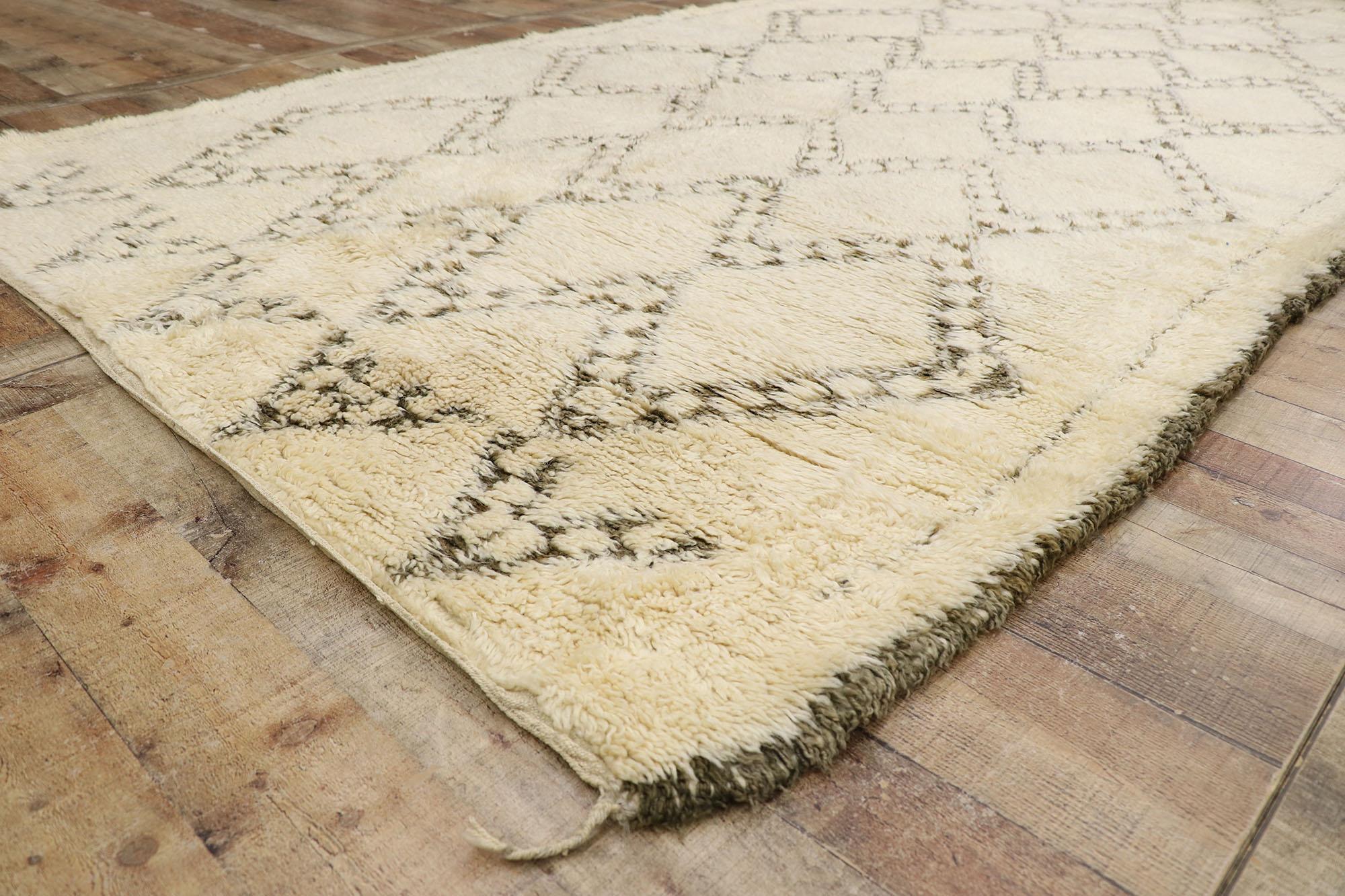 Wool Vintage Berber Beni Ourain Moroccan Rug with Mid-Century Modern Style For Sale