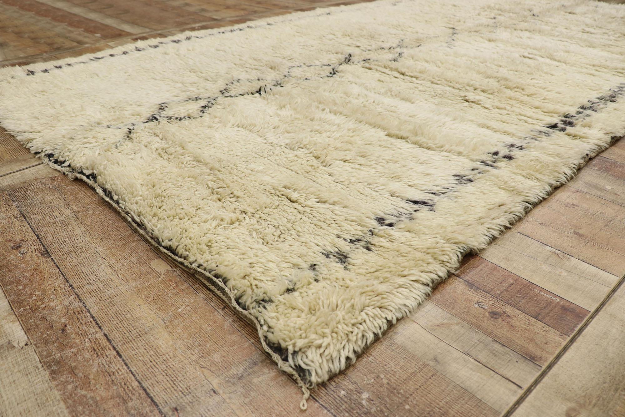 Wool Vintage Berber Beni Ourain Moroccan Rug with Mid-Century Modern Style For Sale