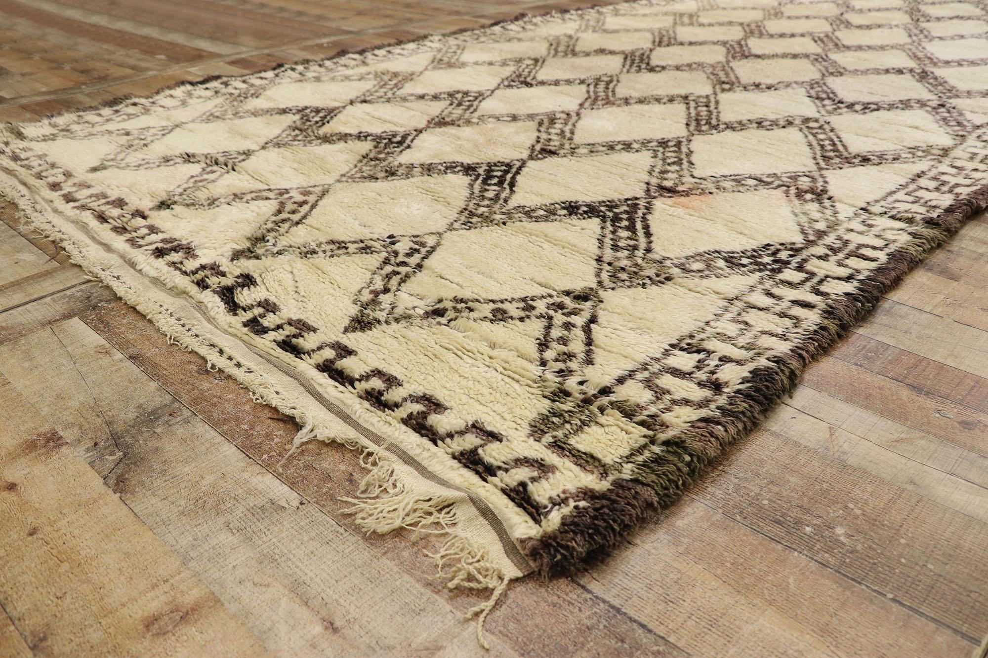 Wool Vintage Berber Beni Ourain Moroccan Rug with Mid-Century Modern Style For Sale