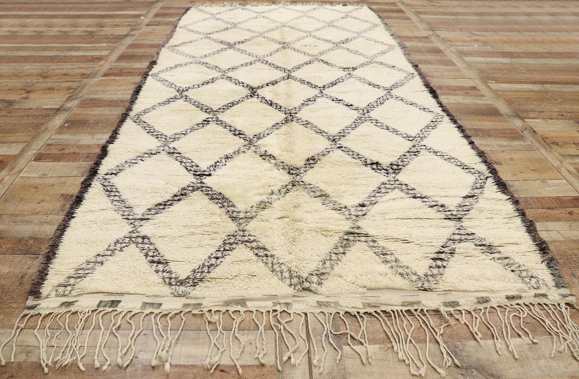 Wool Vintage Beni Ourain Moroccan Rug, Midcentury Modern Meets Cozy Boho For Sale