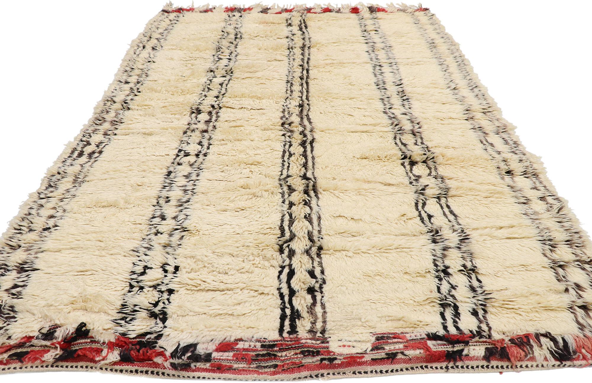 Hand-Knotted Vintage Berber Beni Ourain Moroccan Rug with Mid-Century Modern Style
