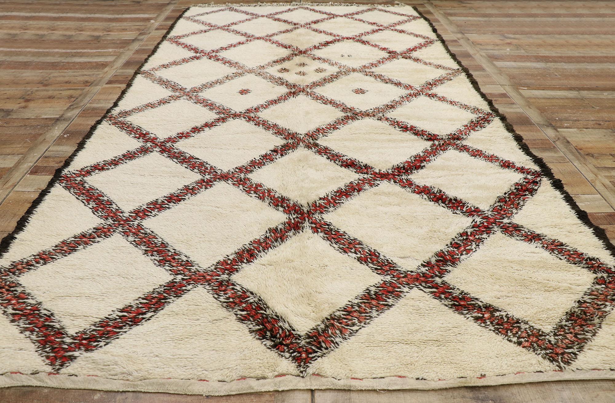 Vintage Berber Beni Ourain Moroccan Rug with Mid-Century Modern Style For Sale 1