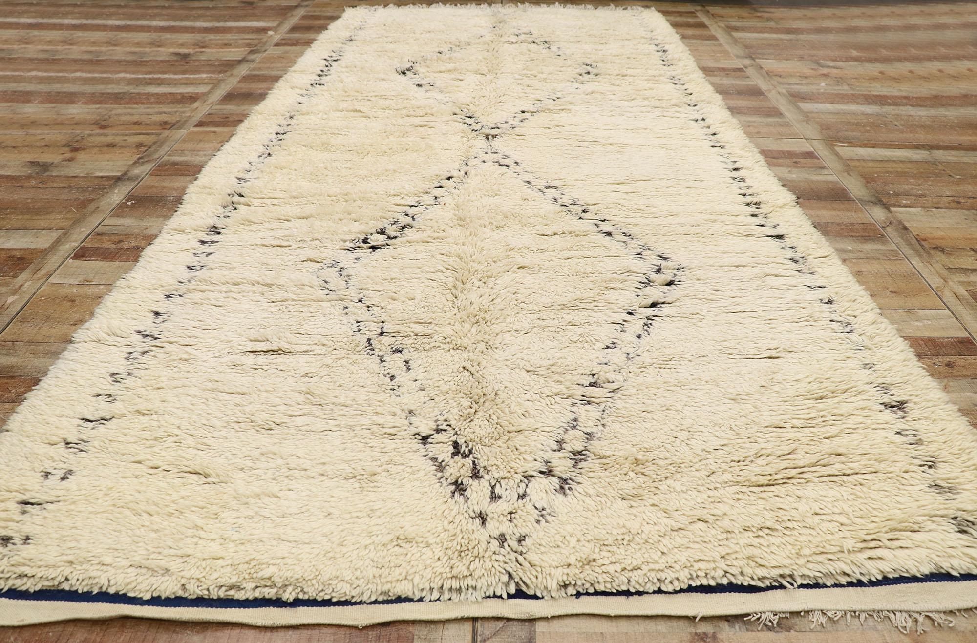 Vintage Berber Beni Ourain Moroccan Rug with Mid-Century Modern Style For Sale 1