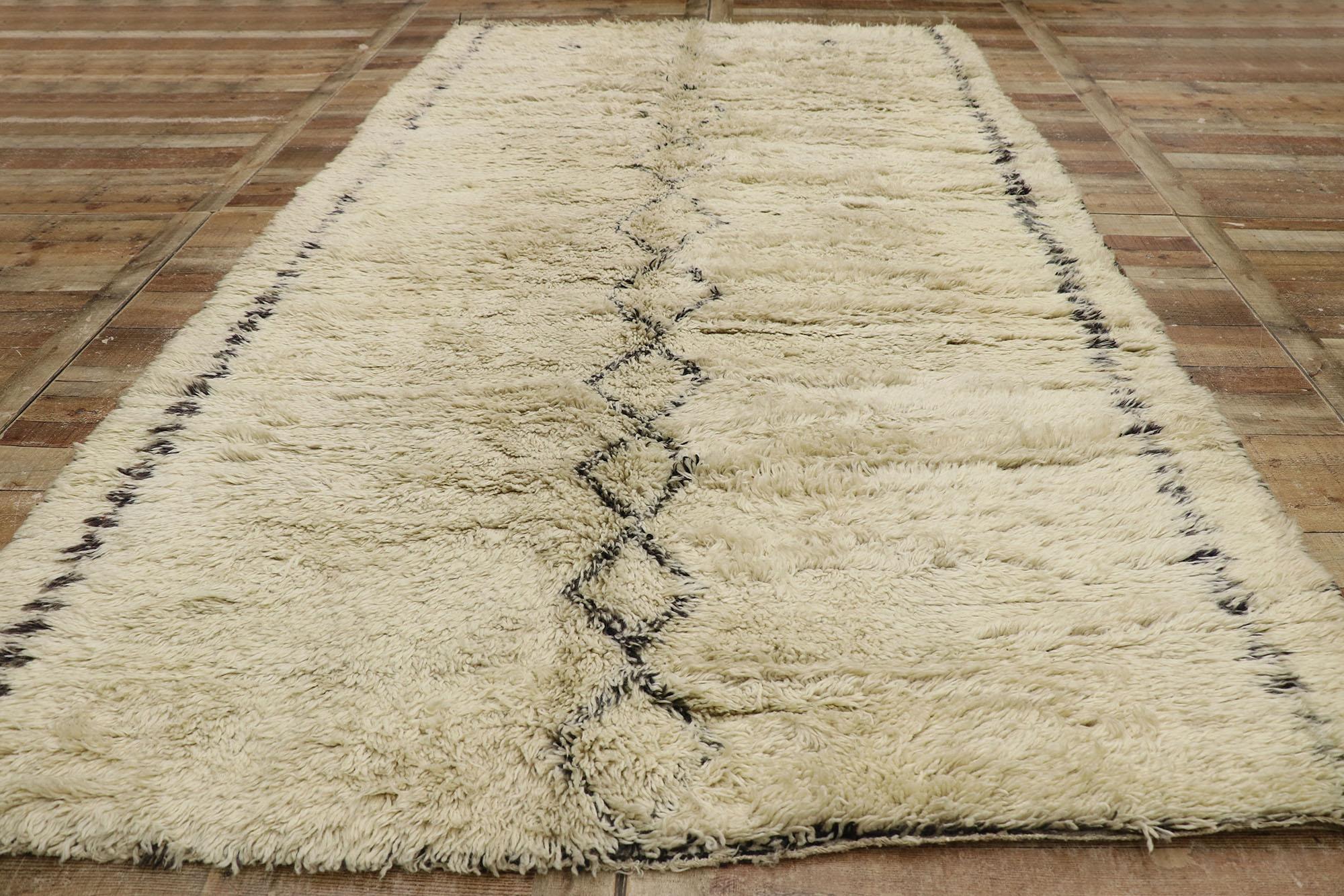 Vintage Berber Beni Ourain Moroccan Rug with Mid-Century Modern Style For Sale 1