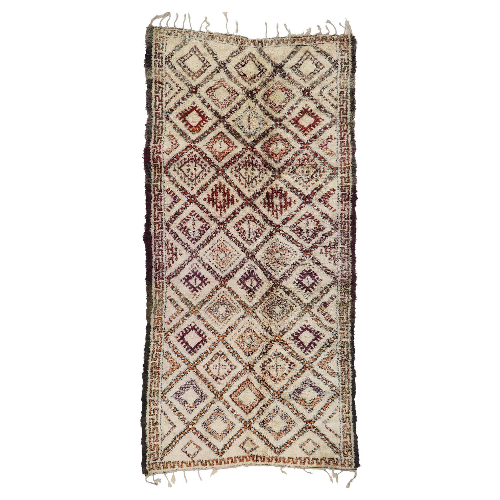 Vintage Berber Beni Ourain Moroccan Rug with Mid-Century Modern Style