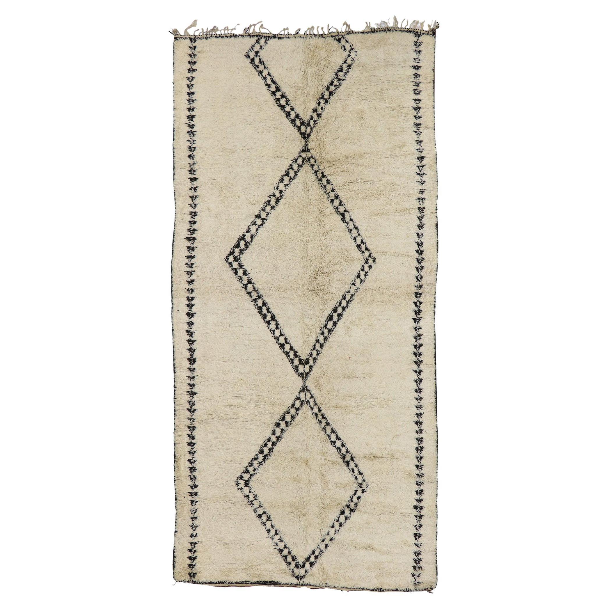Vintage Berber Beni Ourain Moroccan Rug with Mid-Century Modern Style For Sale