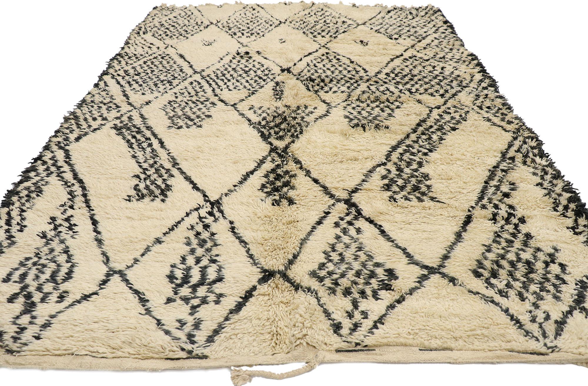 Hand-Knotted Vintage Berber Beni Ourain Moroccan Rug with Modern Tribal Style For Sale