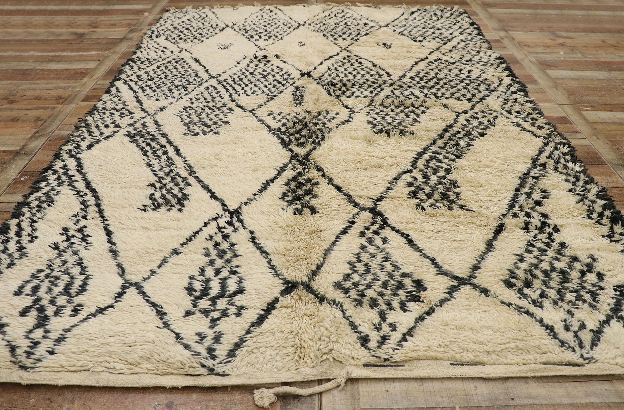 Vintage Berber Beni Ourain Moroccan Rug with Modern Tribal Style For Sale 1