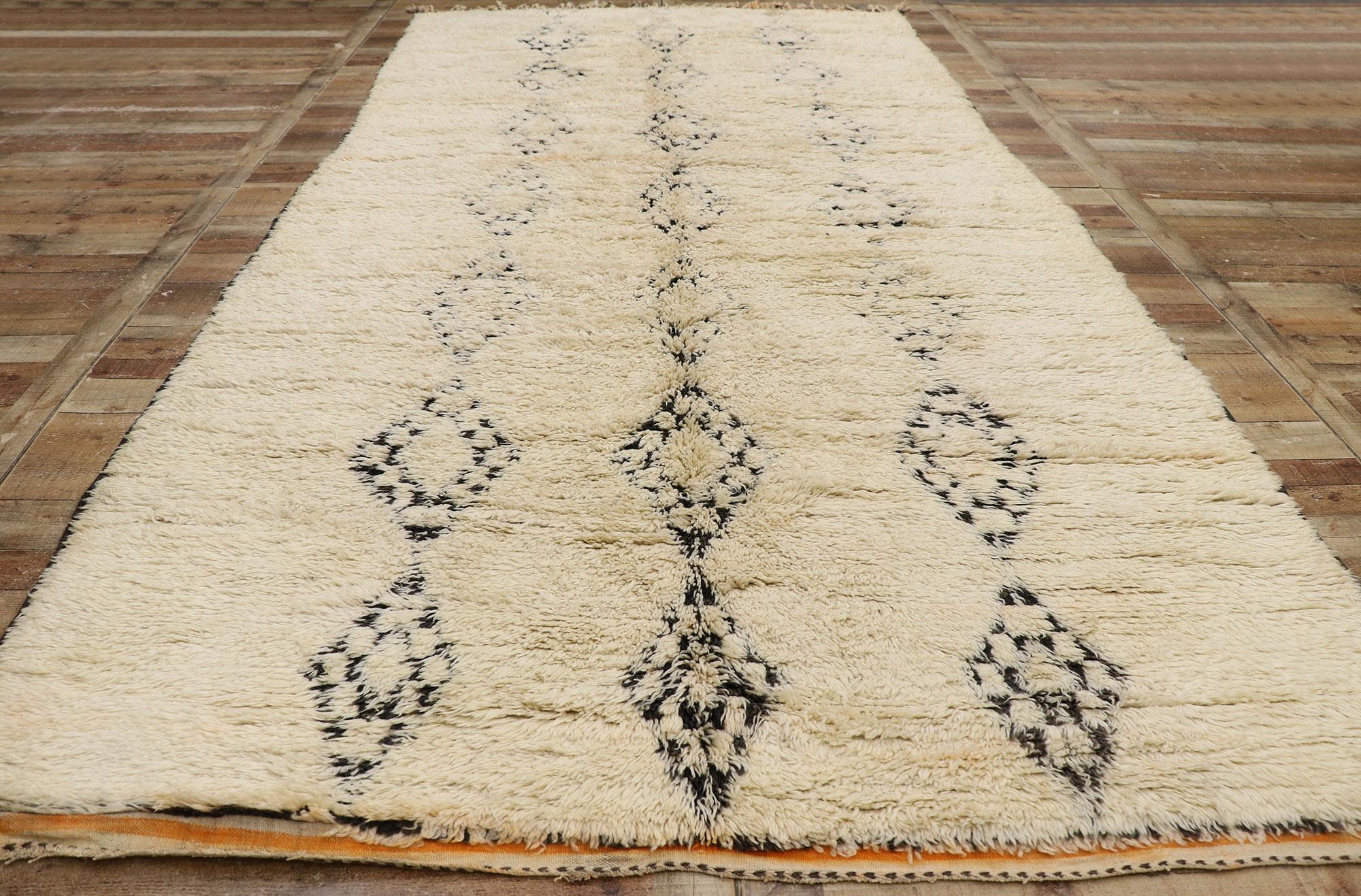 Wool Vintage Berber Beni Ourain Moroccan Rug with Organic Modern Style For Sale