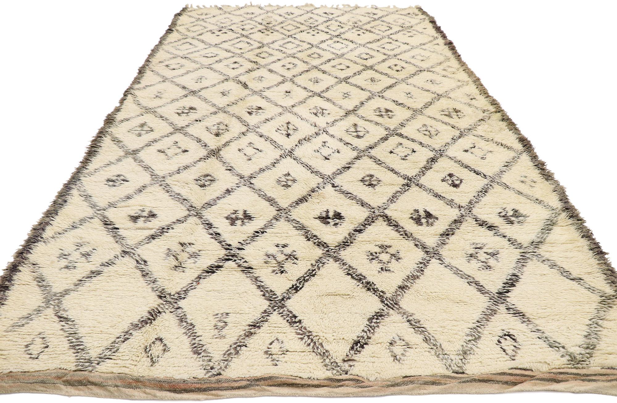 Hand-Knotted Vintage Berber Beni Ourain Moroccan Rug with Tribal Style For Sale