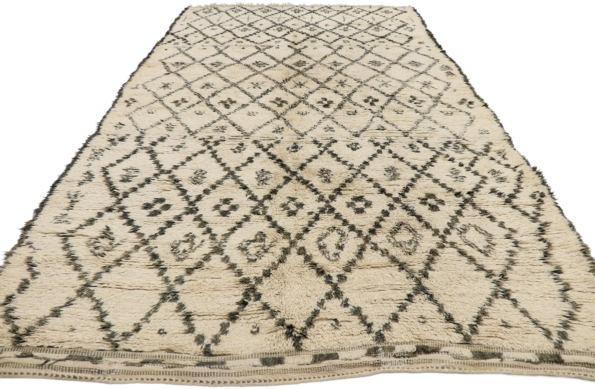 Hand-Knotted Vintage Berber Beni Ourain Moroccan Rug with Tribal Style For Sale