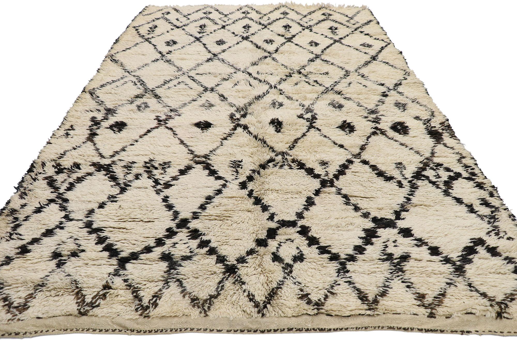 Hand-Knotted Vintage Berber Beni Ourain Moroccan Rug with Tribal Style