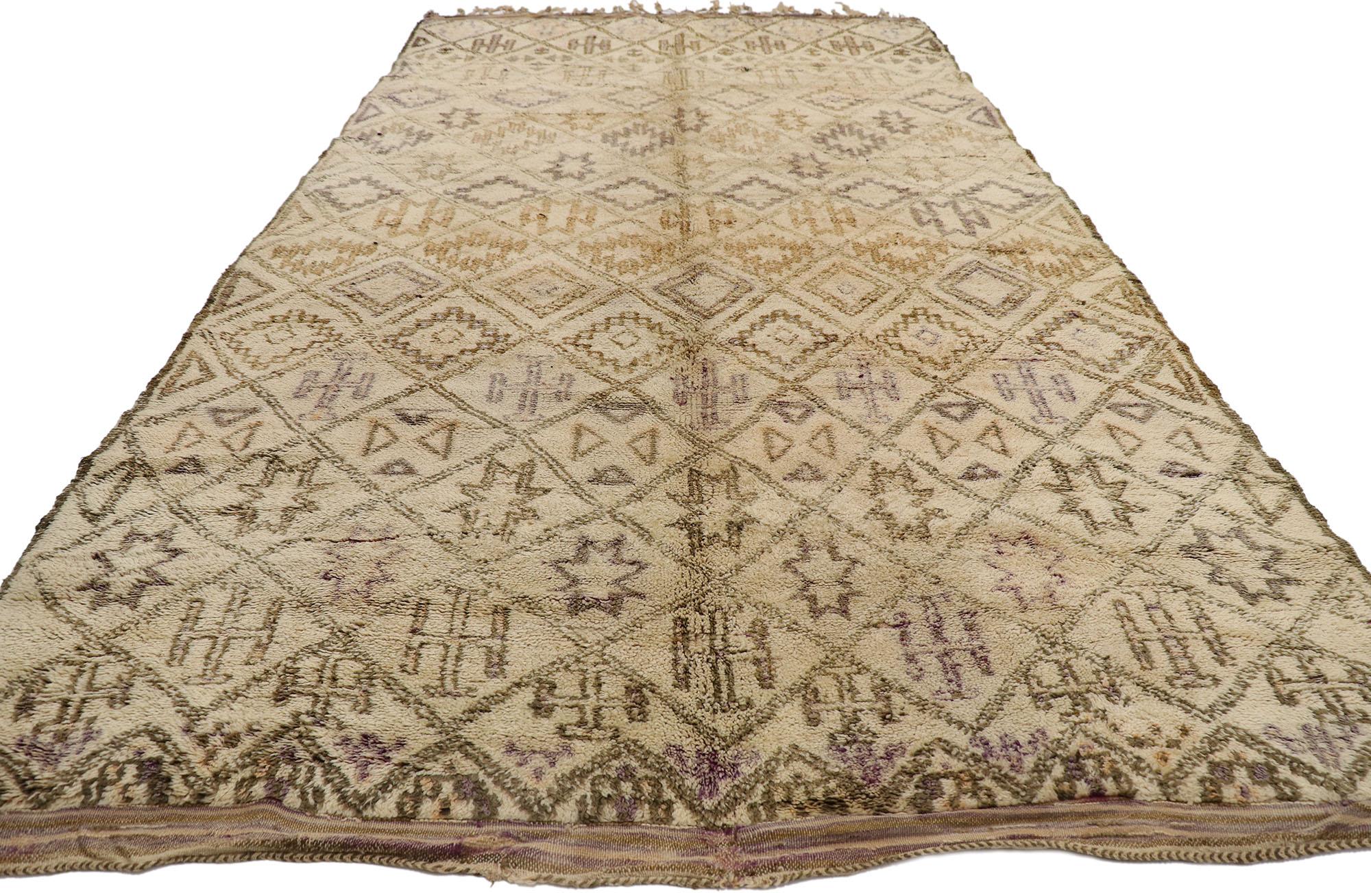Hand-Knotted Vintage Berber Beni Ourain Moroccan Rug with Tribal Style For Sale