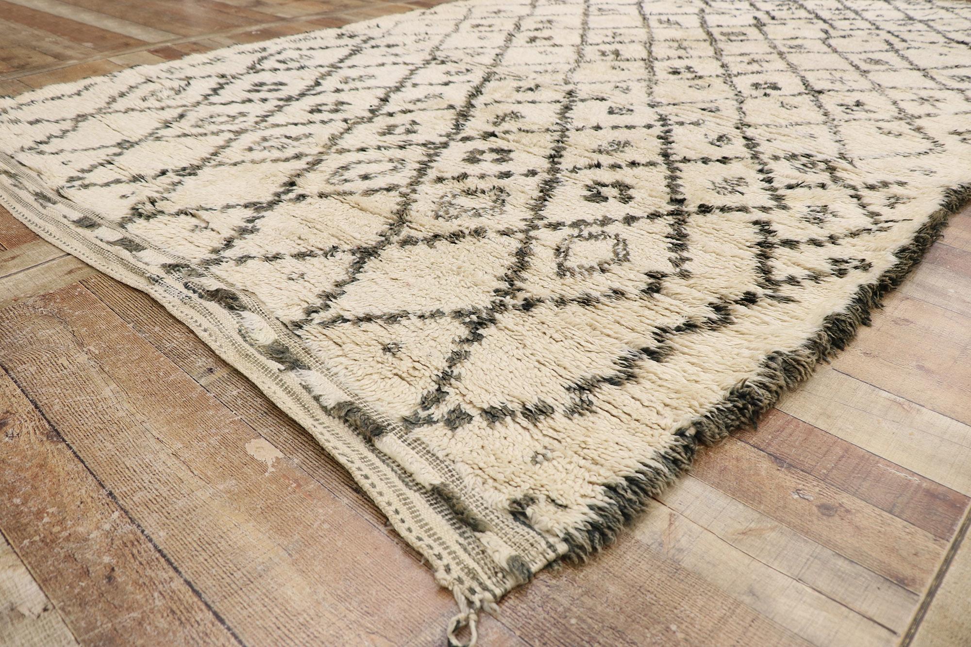 Wool Vintage Berber Beni Ourain Moroccan Rug with Tribal Style For Sale