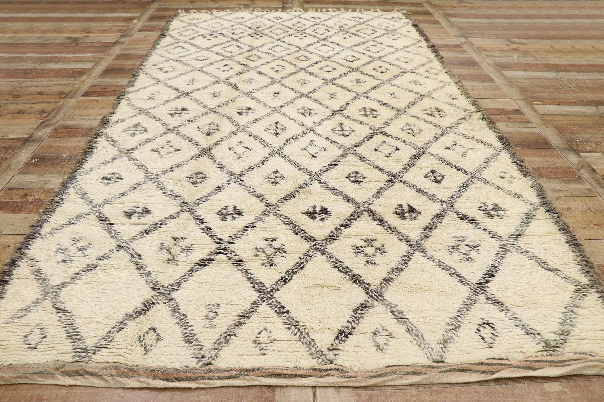 Vintage Berber Beni Ourain Moroccan Rug with Tribal Style For Sale 1