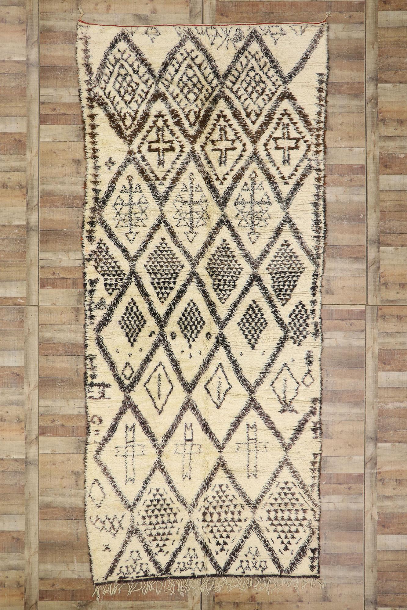 Vintage Berber Beni Ourain Moroccan Rug with Tribal Style For Sale 1