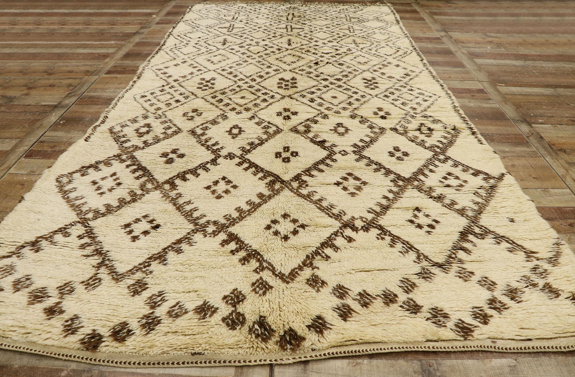 Vintage Berber Beni Ourain Moroccan Rug with Tribal Style For Sale 1