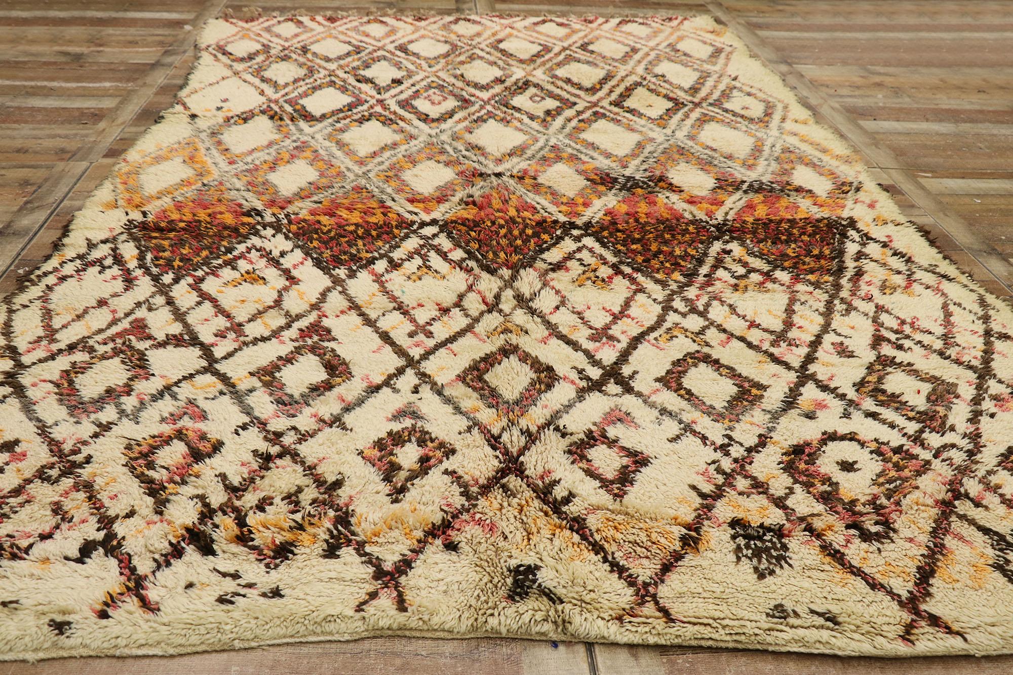 Vintage Berber Beni Ourain Moroccan Rug with Tribal Style For Sale 1
