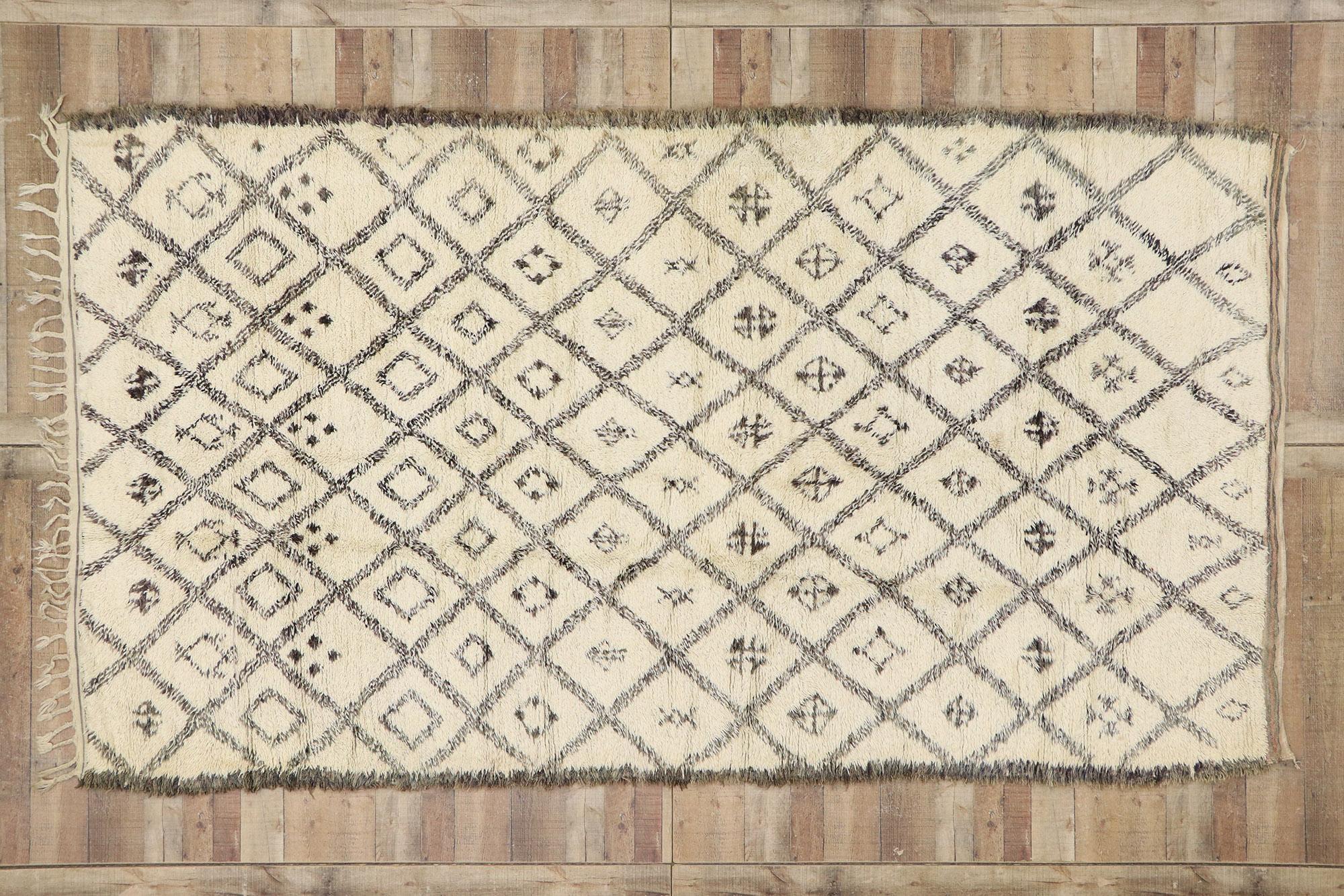 Vintage Berber Beni Ourain Moroccan Rug with Tribal Style For Sale 2