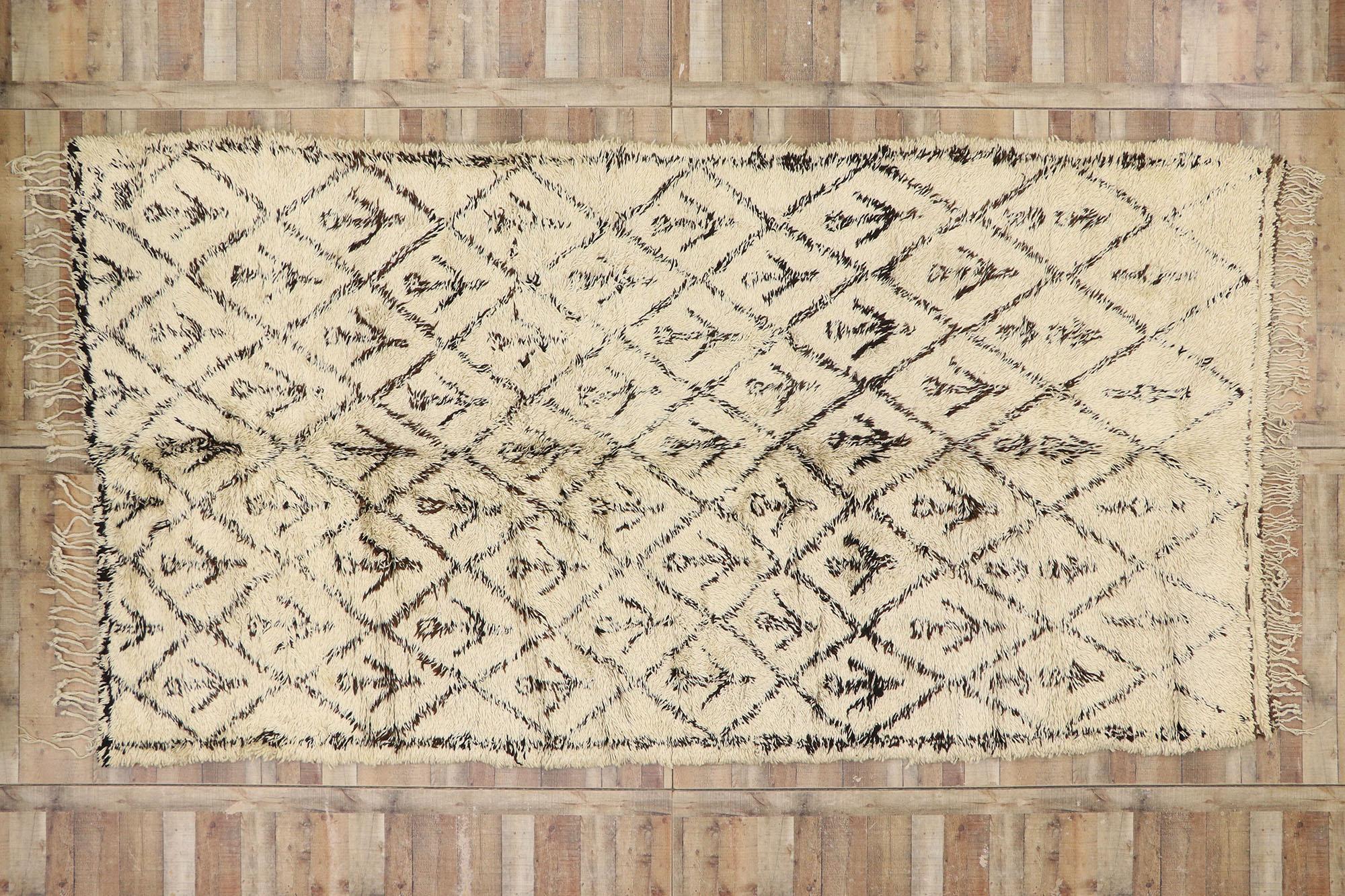 Vintage Berber Beni Ourain Moroccan Rug with Tribal Style For Sale 2