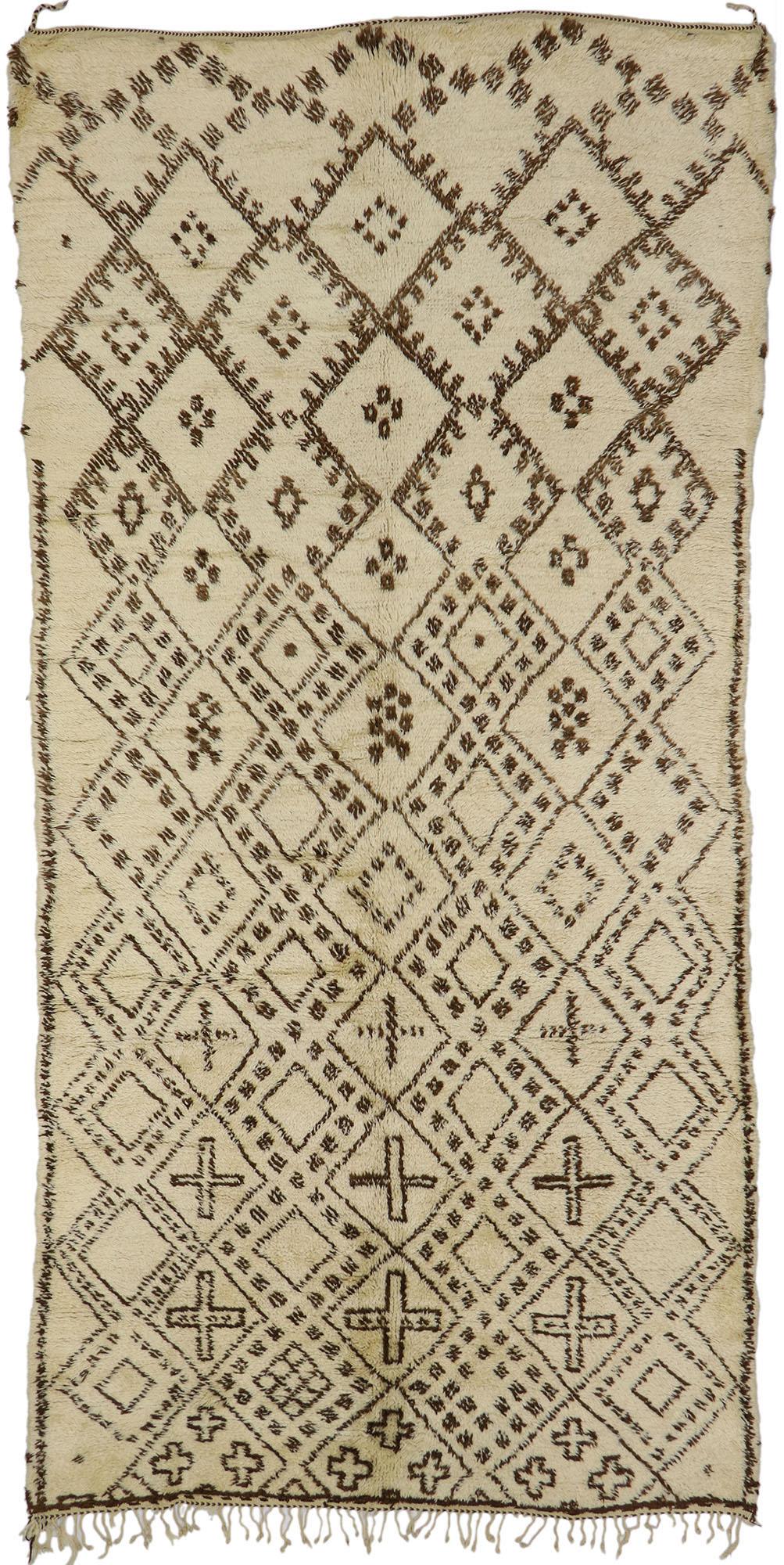 Vintage Berber Beni Ourain Moroccan Rug with Tribal Style For Sale 3
