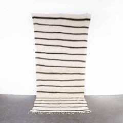 Vintage Berber Black Monochrome Stripe Hanbel Rug