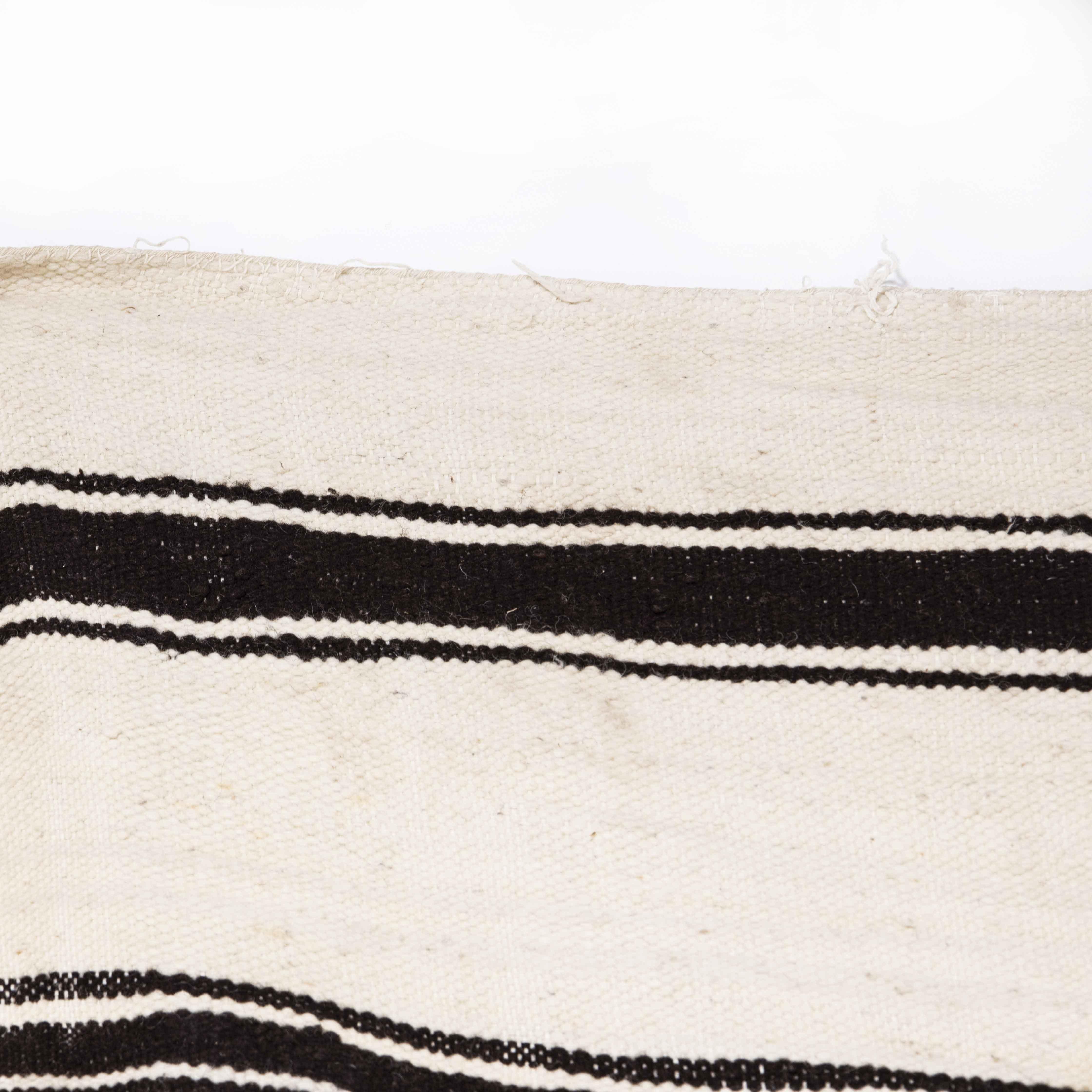 Vintage Berber Black Monochrome Stripe Hanbel Rug In Good Condition For Sale In Hook, Hampshire