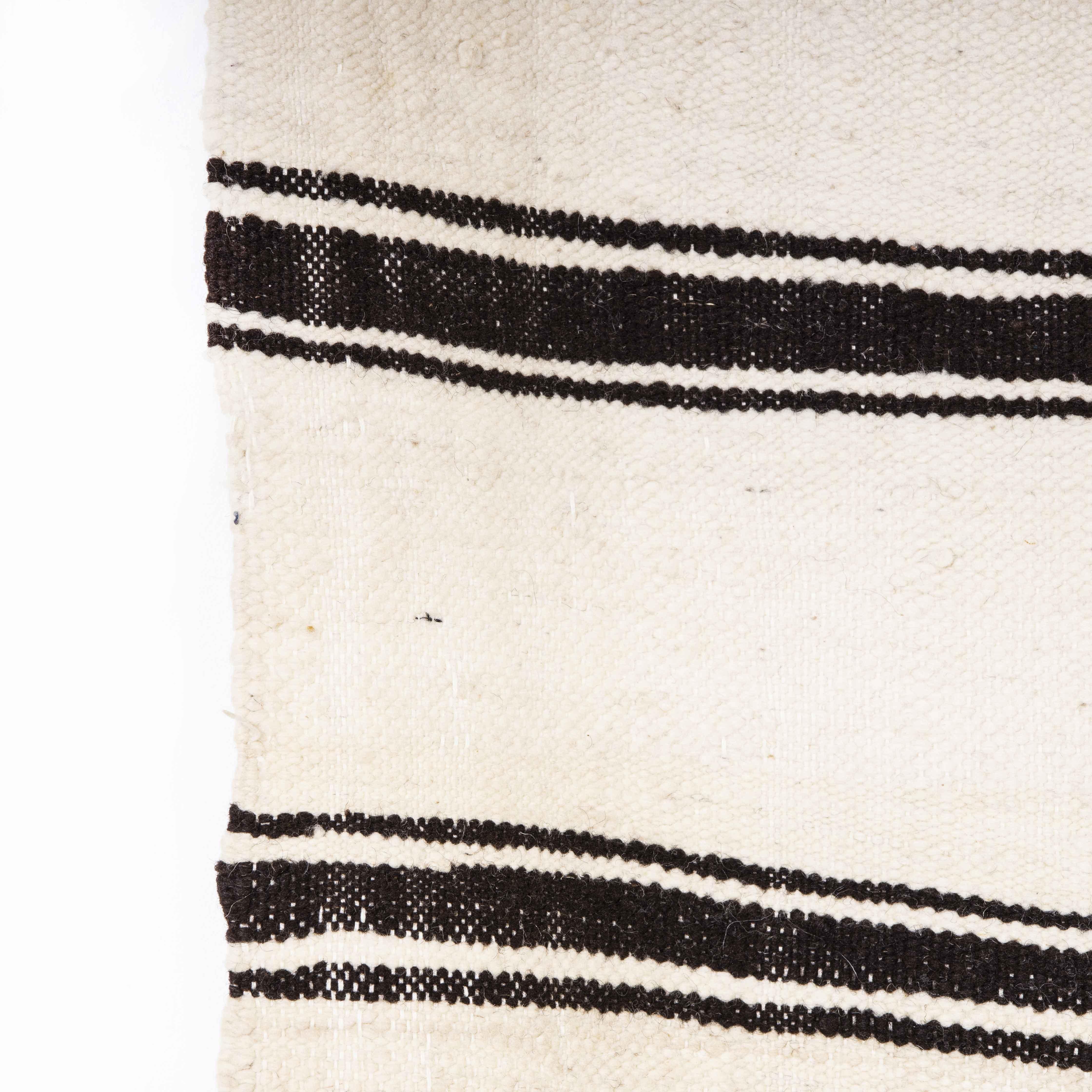 20th Century Vintage Berber Black Monochrome Stripe Hanbel Rug For Sale