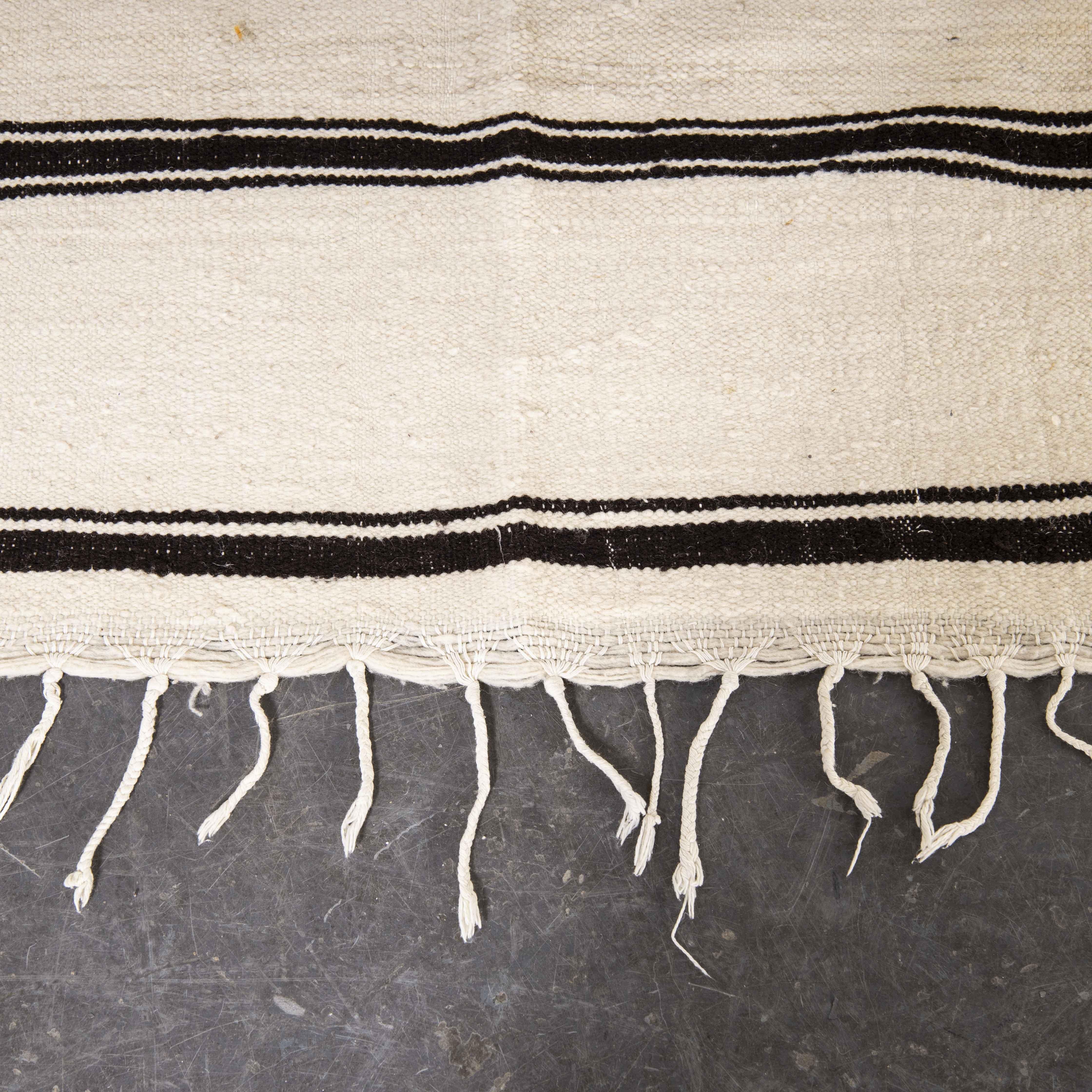 Cotton Vintage Berber Black Monochrome Stripe Hanbel Rug For Sale