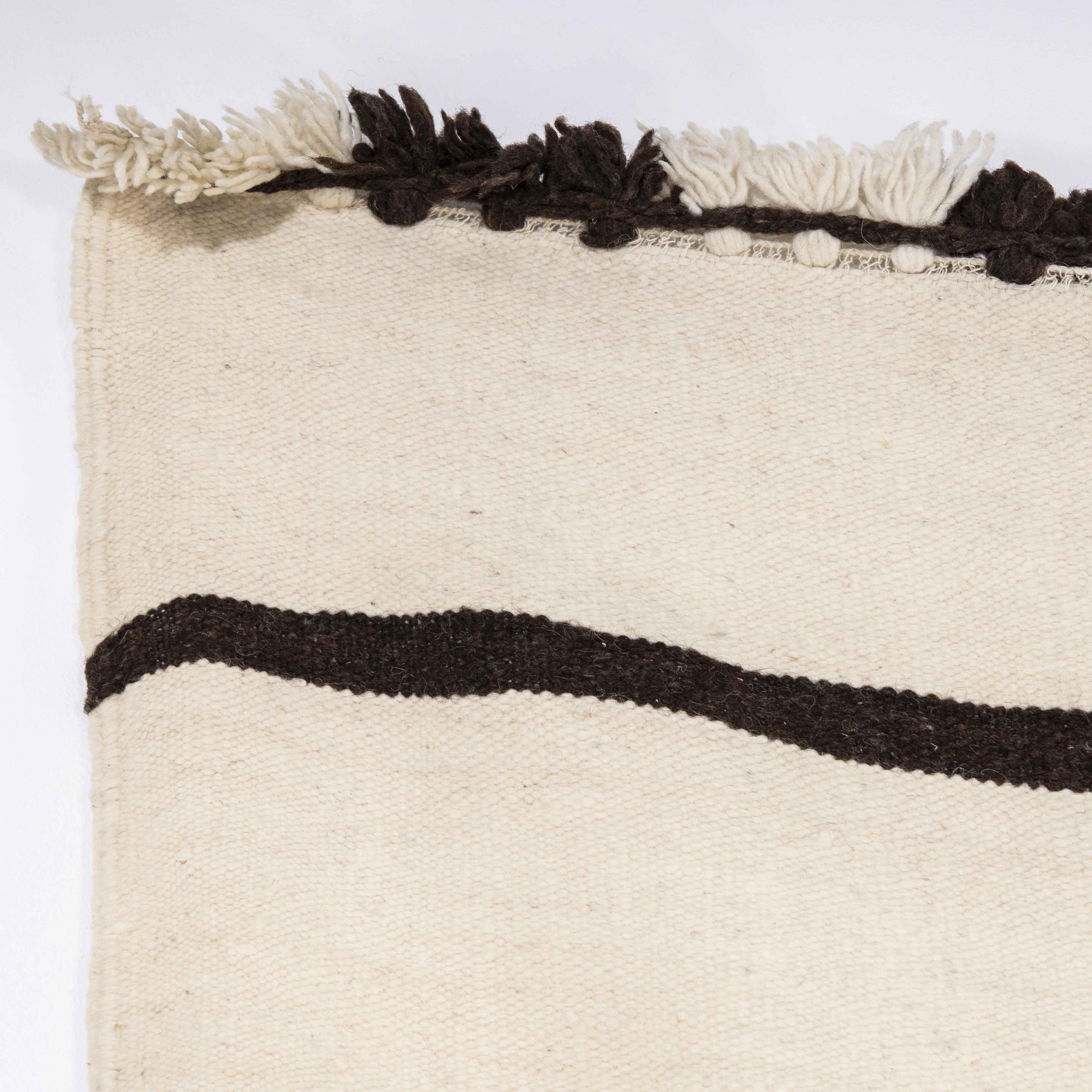 20th Century Vintage Berber Black Thin Stripe Hanbel Rug For Sale