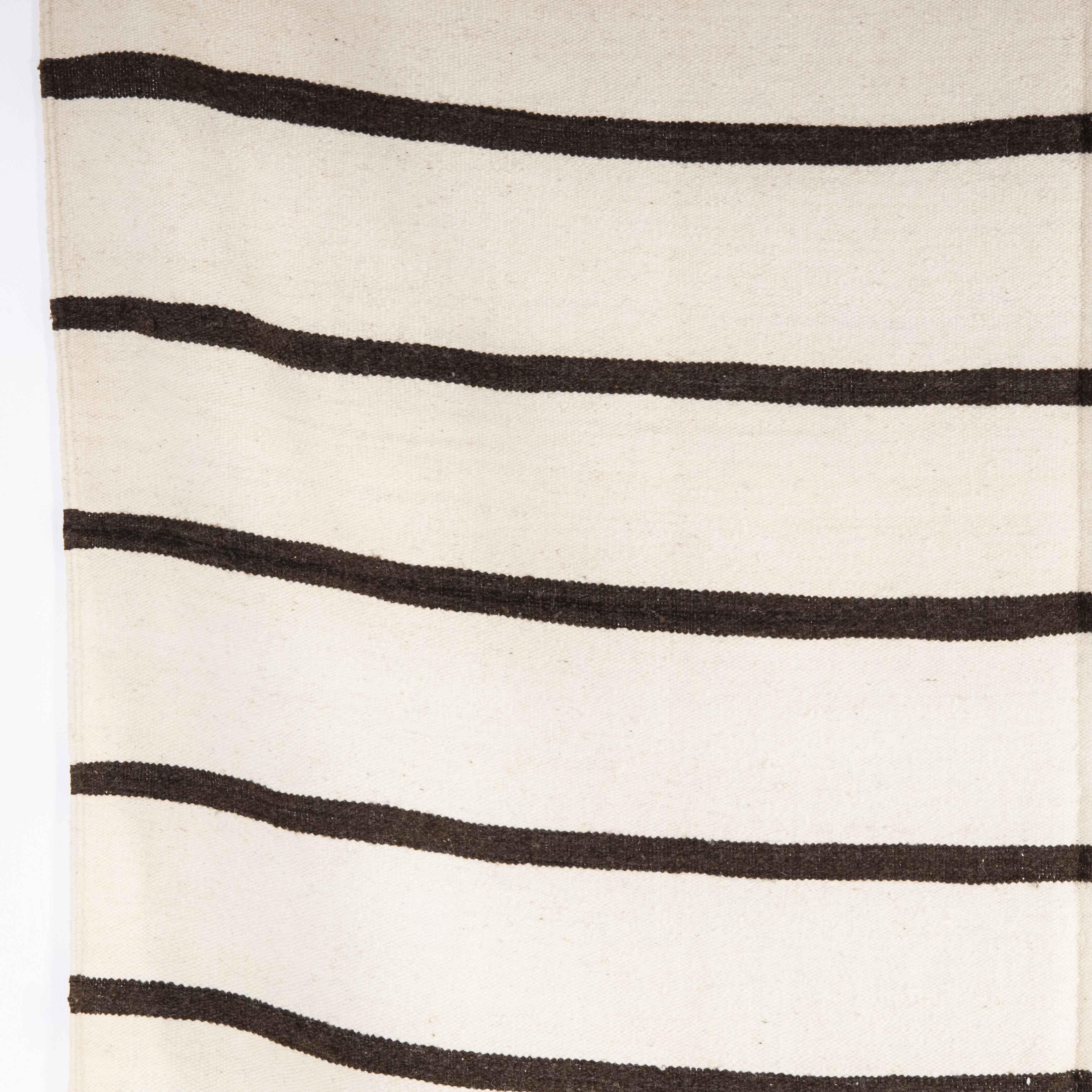 Vintage Berber Black Thin Stripe Hanbel Rug For Sale 2