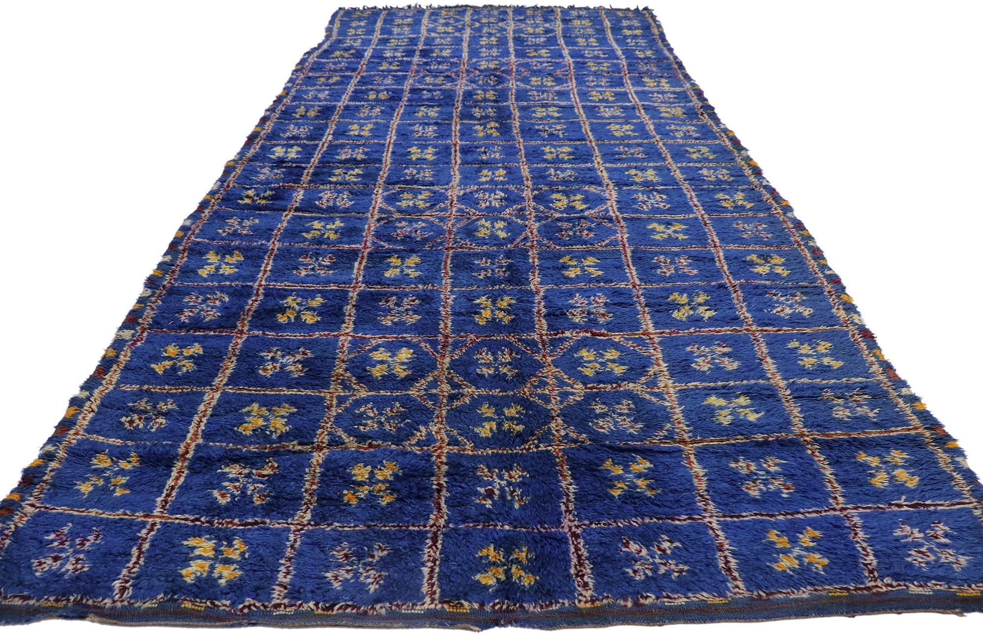 Hand-Knotted Vintage Berber Blue Beni M'Guild Moroccan Rug with Tribal Style For Sale