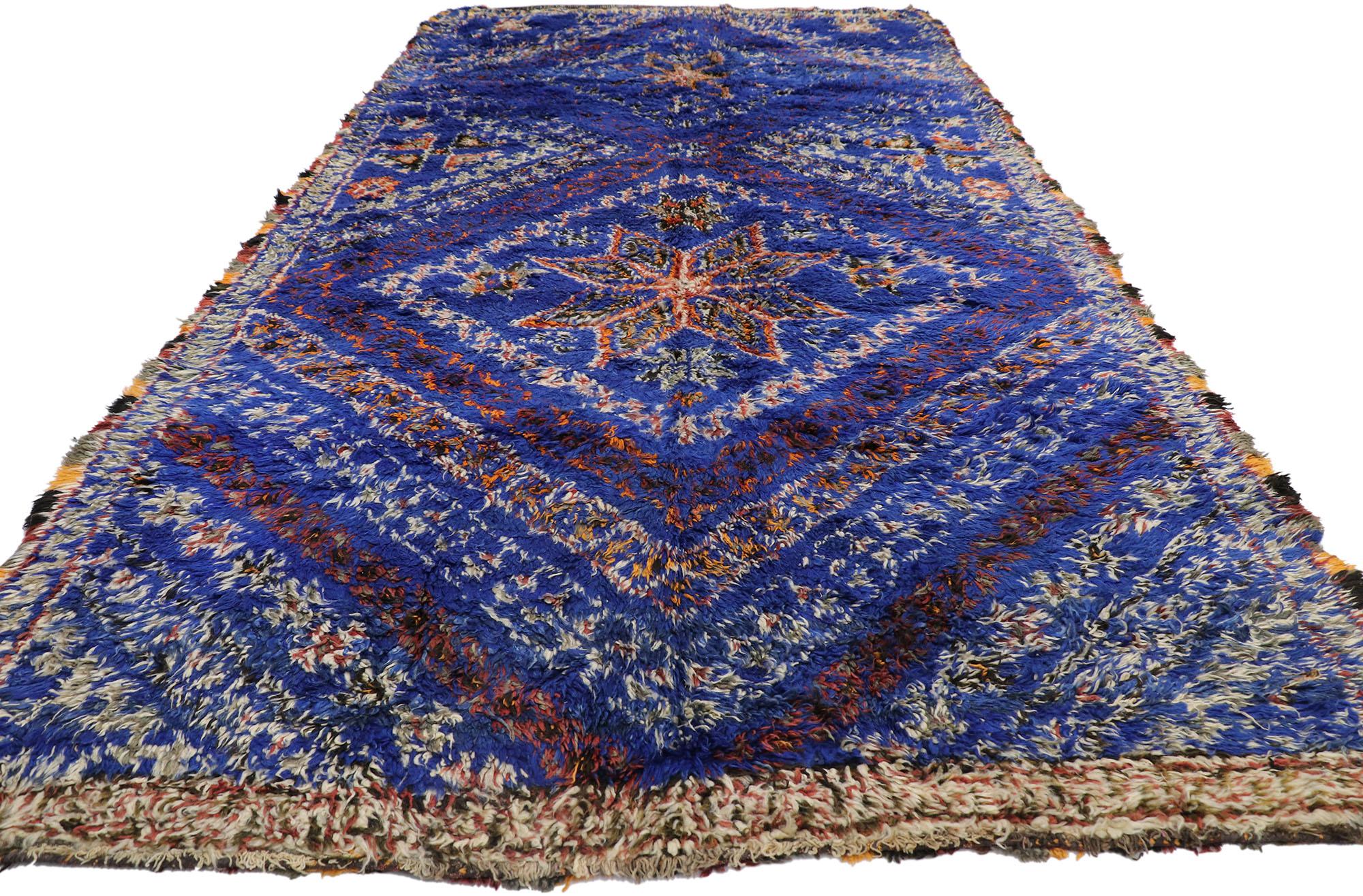 Hand-Knotted Vintage Berber Blue Beni M'Guild Moroccan Rug with Tribal Style For Sale