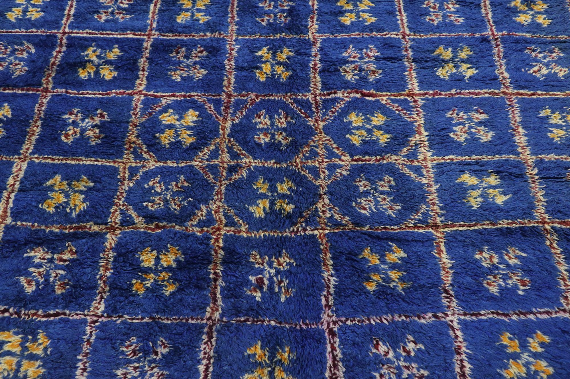 Vintage Berber Blue Beni M'Guild Moroccan Rug with Tribal Style In Good Condition For Sale In Dallas, TX