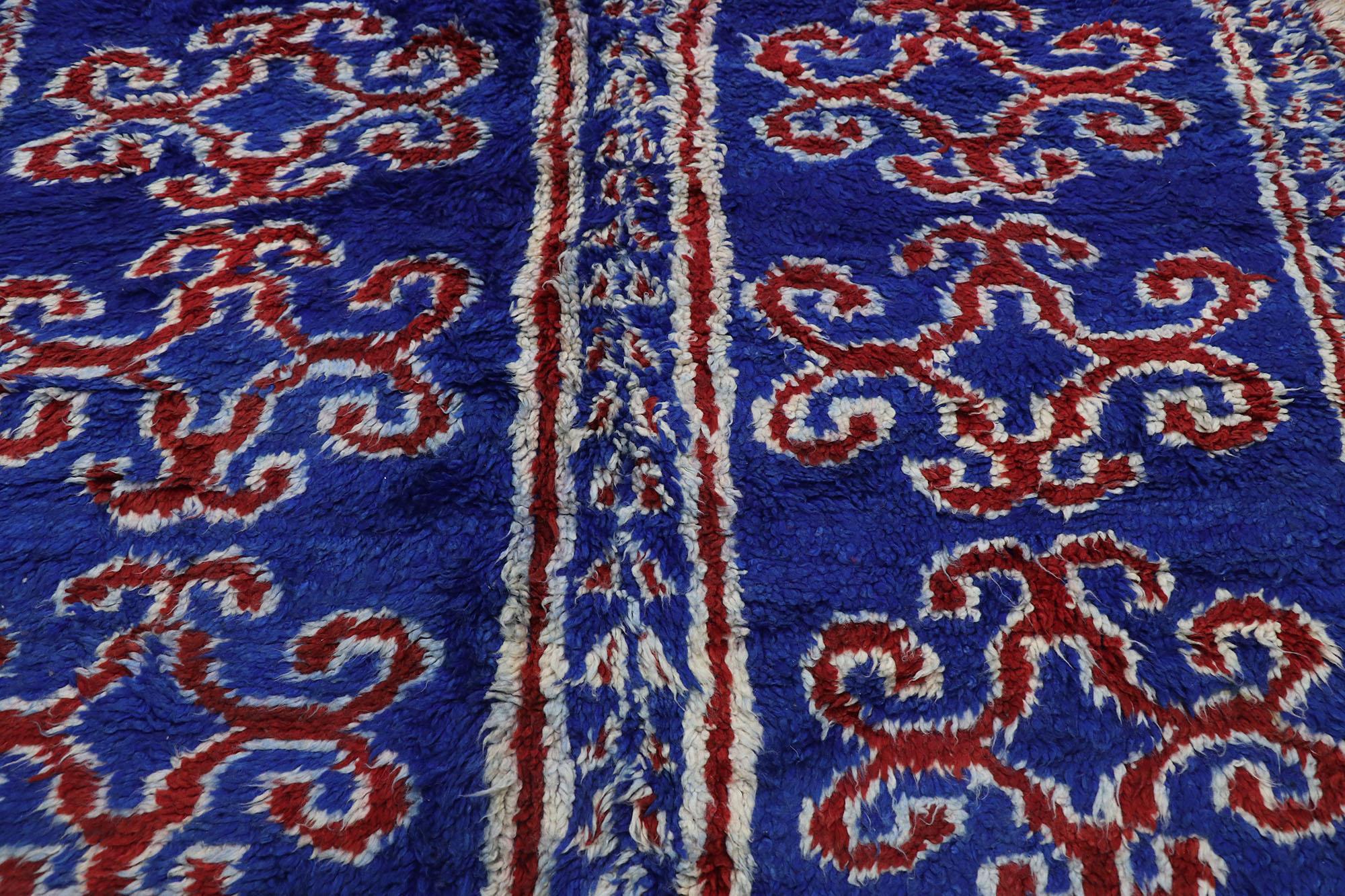 Vintage Berber Blue Beni M'Guild Moroccan Rug with Tribal Style In Good Condition For Sale In Dallas, TX